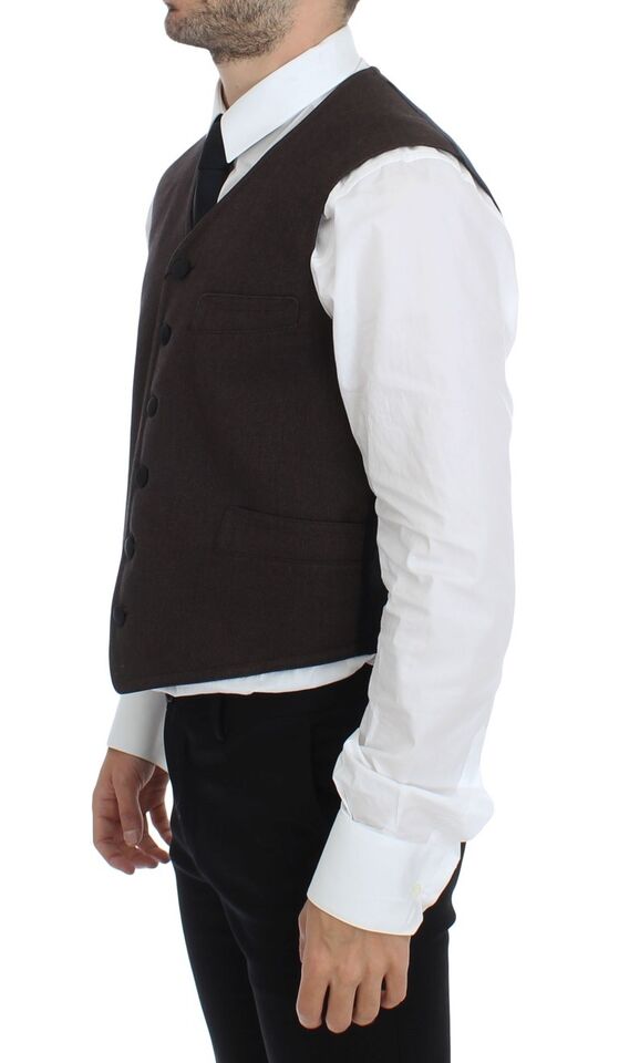 Elegant Brown Cotton Blend Dress Vest - ventzia