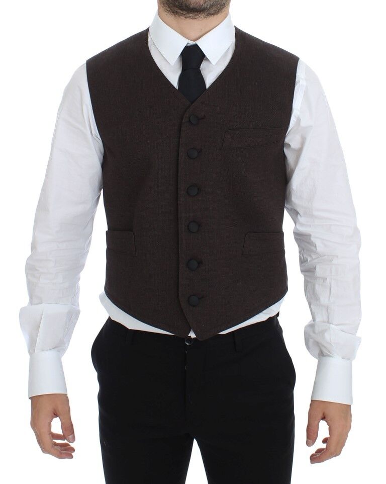 Elegant Brown Cotton Blend Dress Vest - ventzia