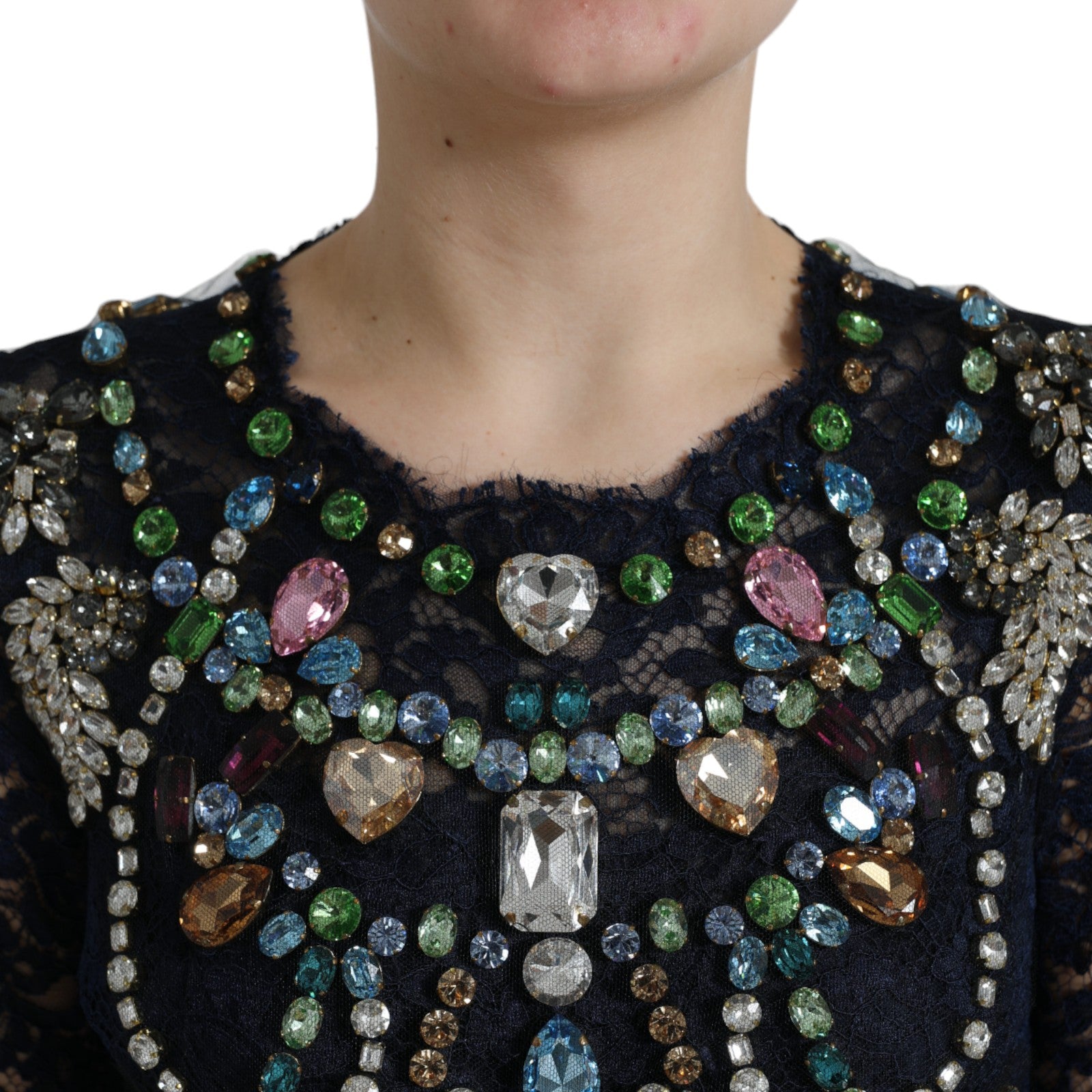 Crystal Embellished Navy Blue Flare Dress - ventzia