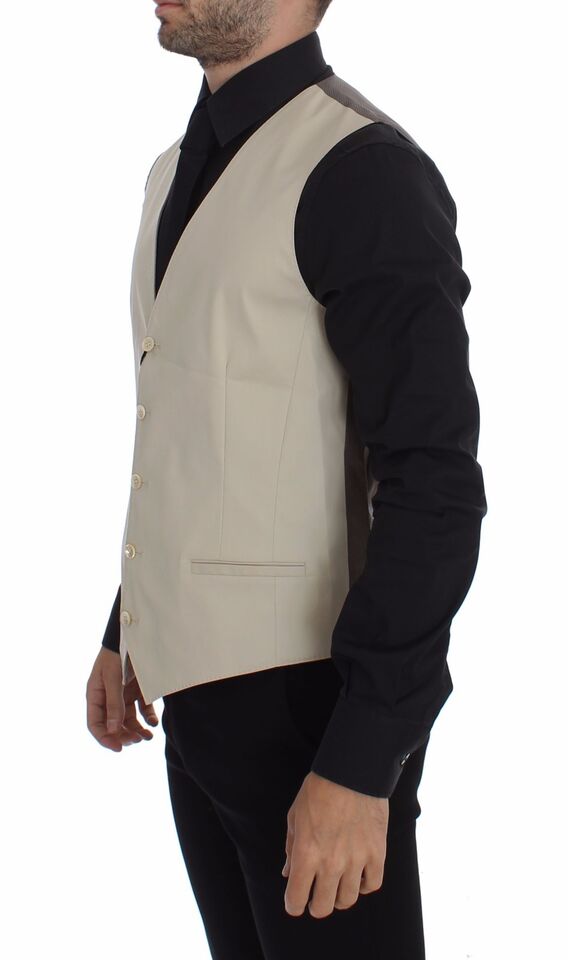 Elegant Beige Cotton Blend Dress Vest - ventzia