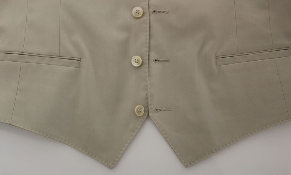 Elegant Beige Cotton Blend Dress Vest - ventzia