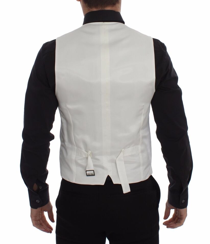 Elegant White Cotton Silk Dress Vest - ventzia