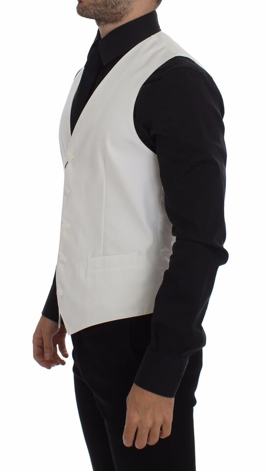 Elegant White Cotton Silk Dress Vest - ventzia
