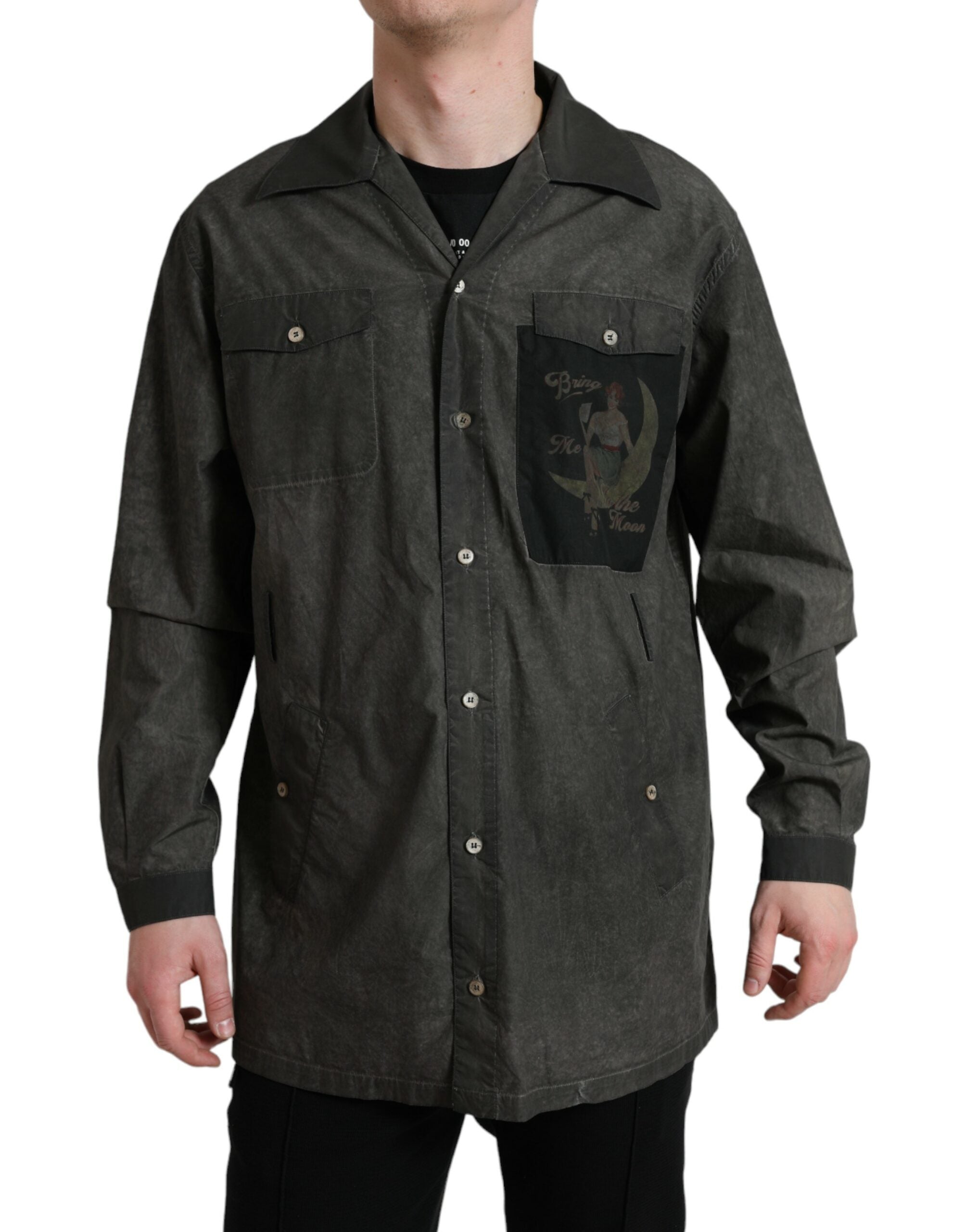 Dark Gray Cotton Collared Long Sleeves Shirt - ventzia
