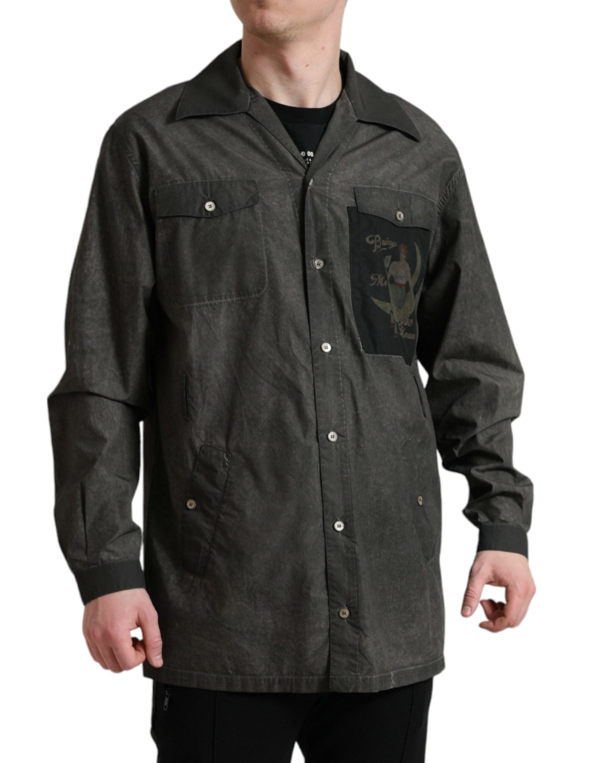 Dark Gray Cotton Collared Long Sleeves Shirt - ventzia