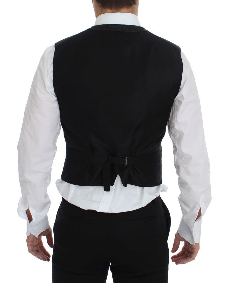 Elegant Gray Wool Blend Dress Vest - ventzia