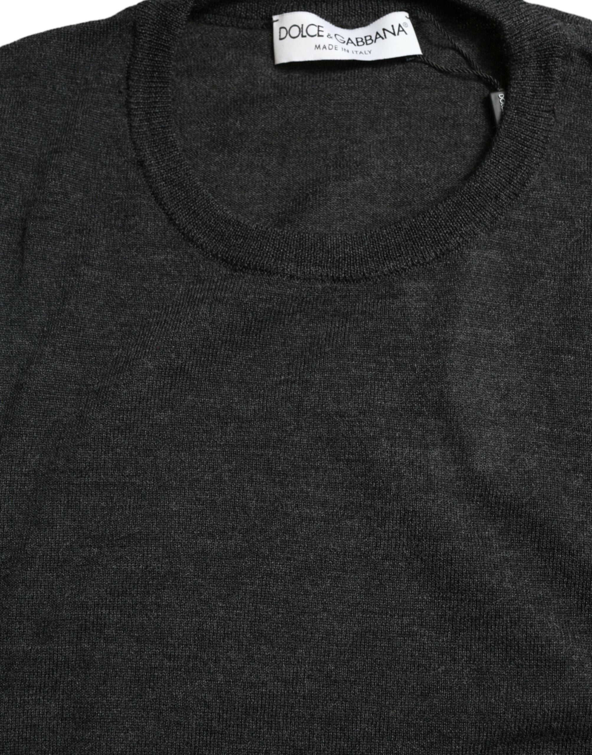 Gray Wool Round Neck Pullover Sweater - ventzia