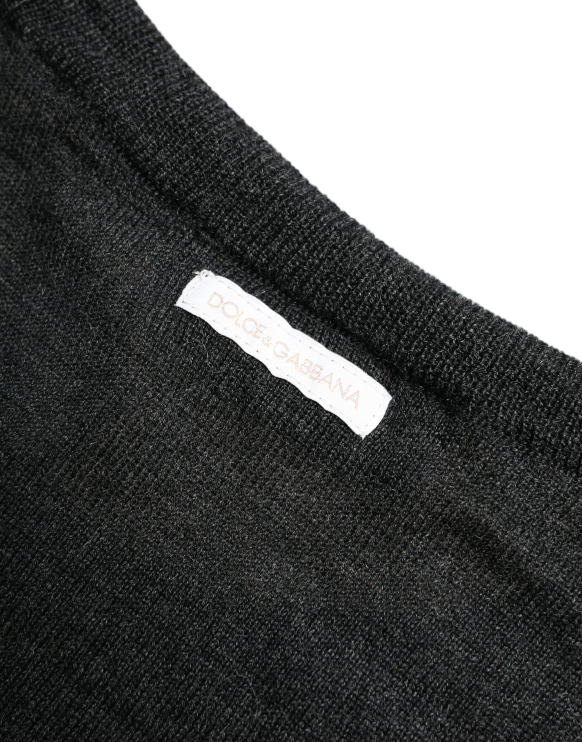 Gray Wool Round Neck Pullover Sweater - ventzia