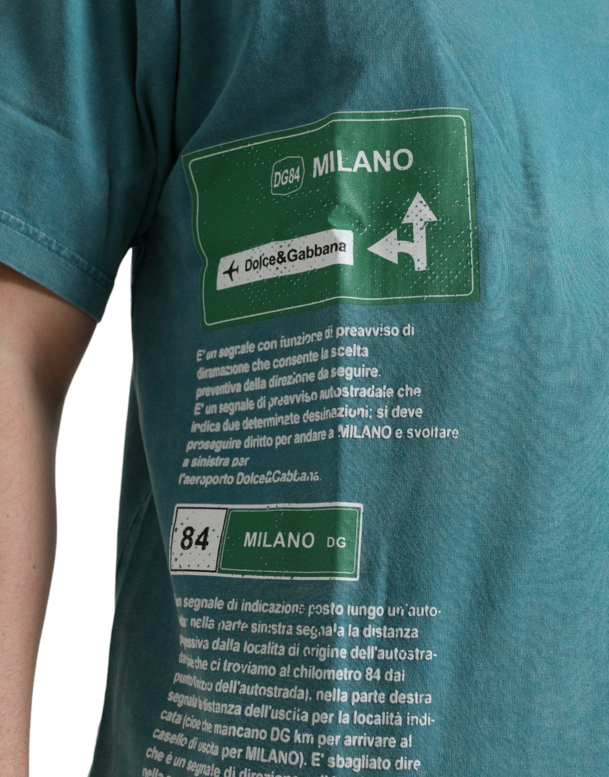 Blue Cotton Milano Street Round Neck T-shirt - ventzia