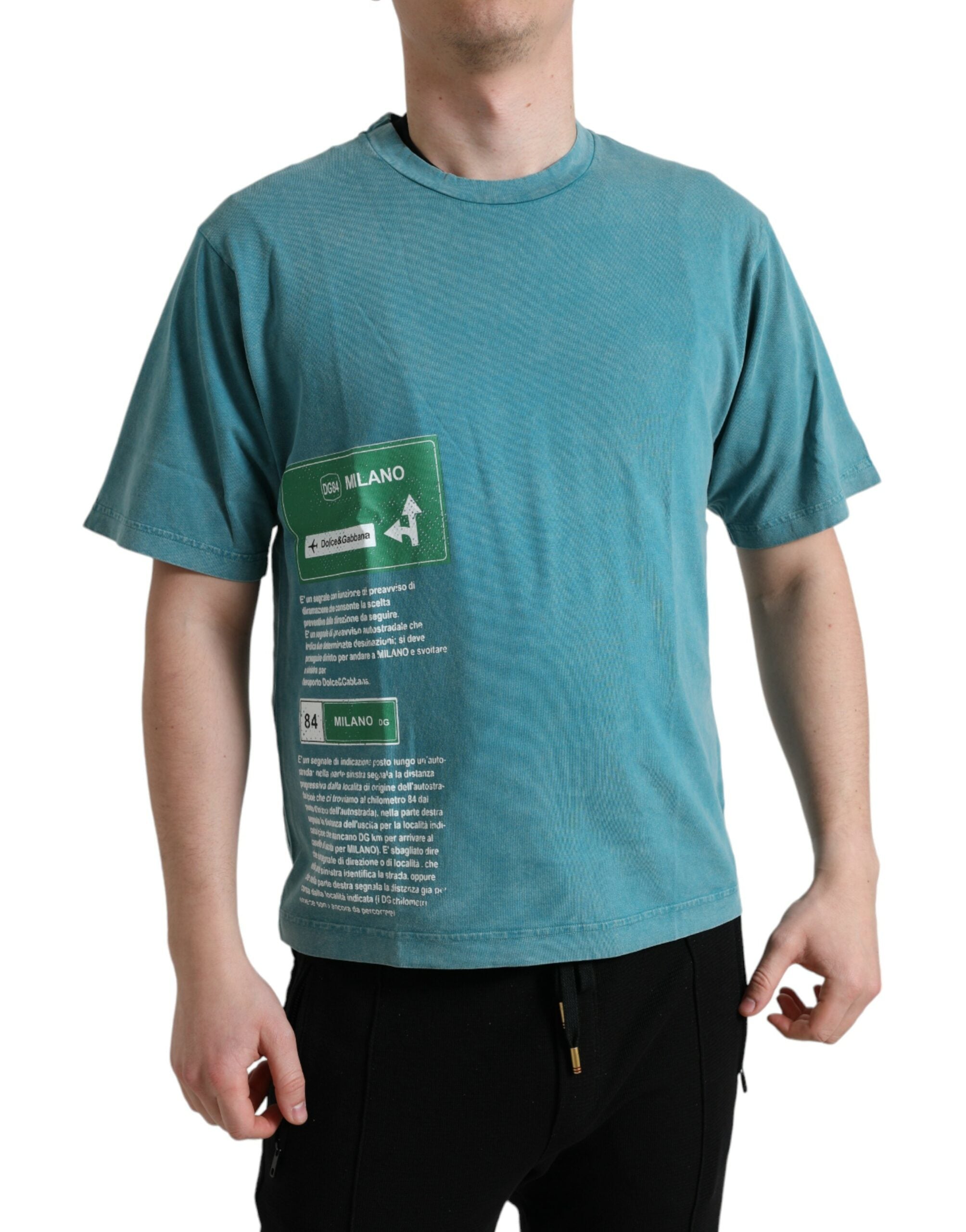 Blue Cotton Milano Street Round Neck T-shirt - ventzia