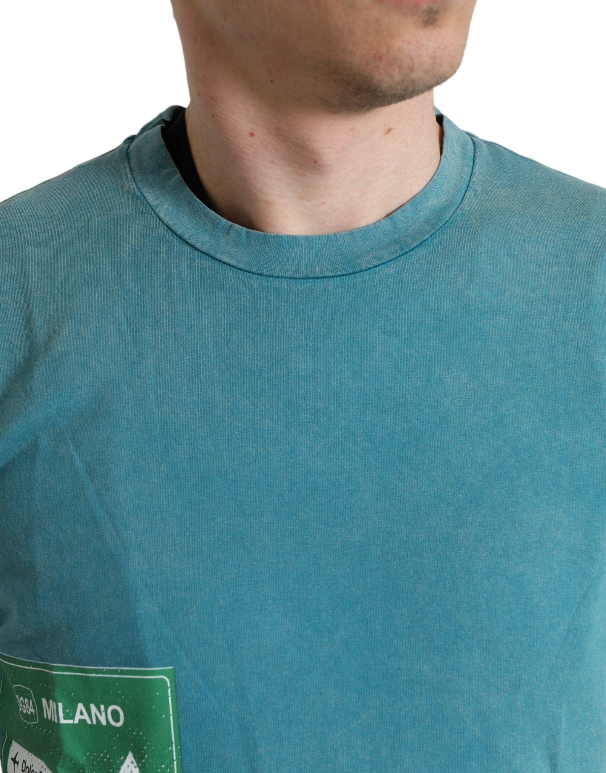 Blue Cotton Milano Street Round Neck T-shirt - ventzia