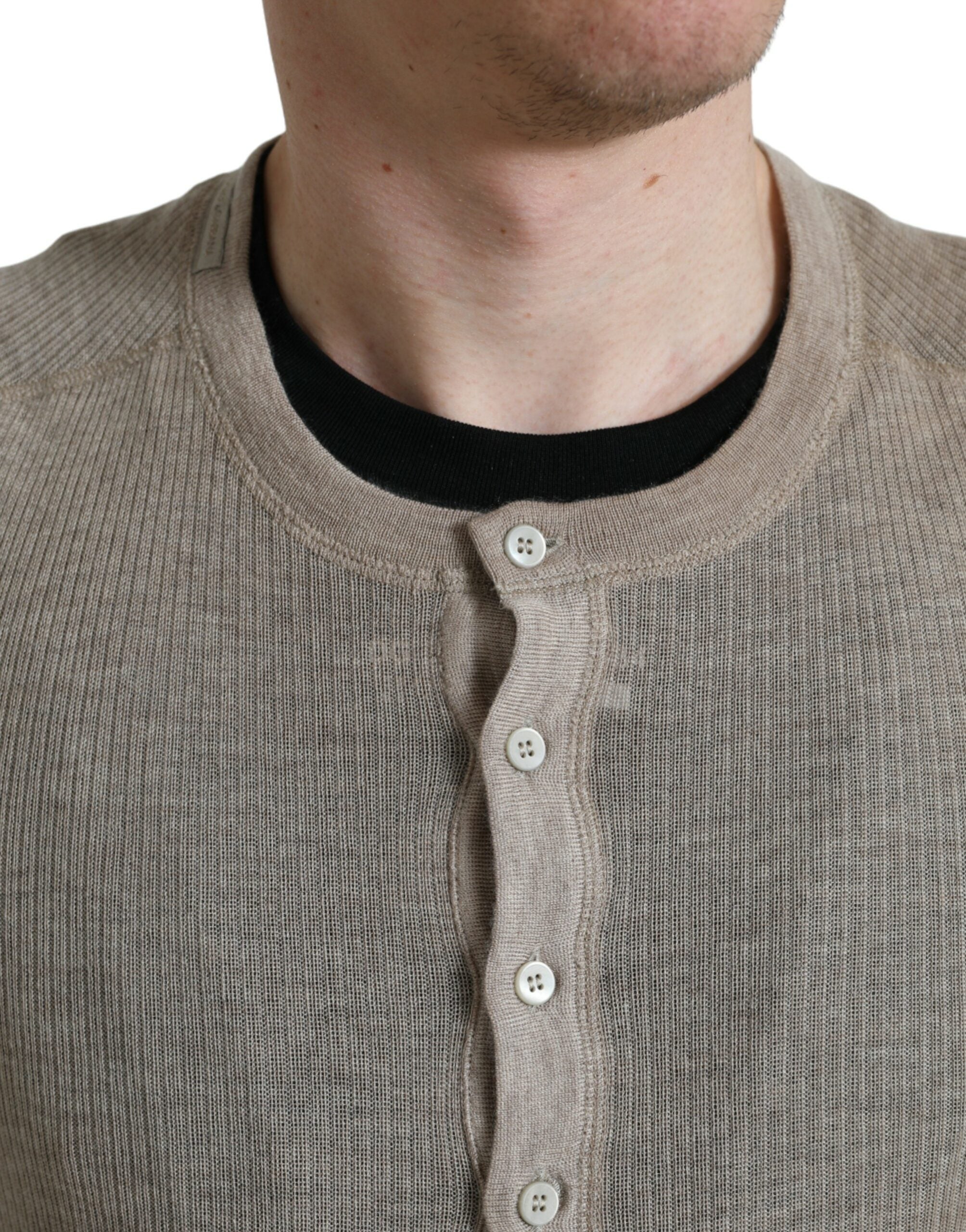 Henley Pullover Beige Cashmere Sweater - ventzia