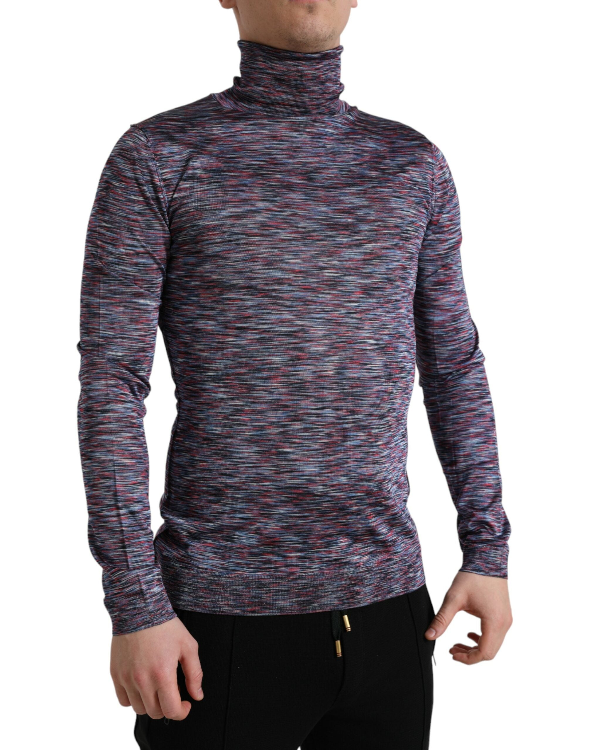 Blue Purple Turtleneck Pullover Sweater - ventzia