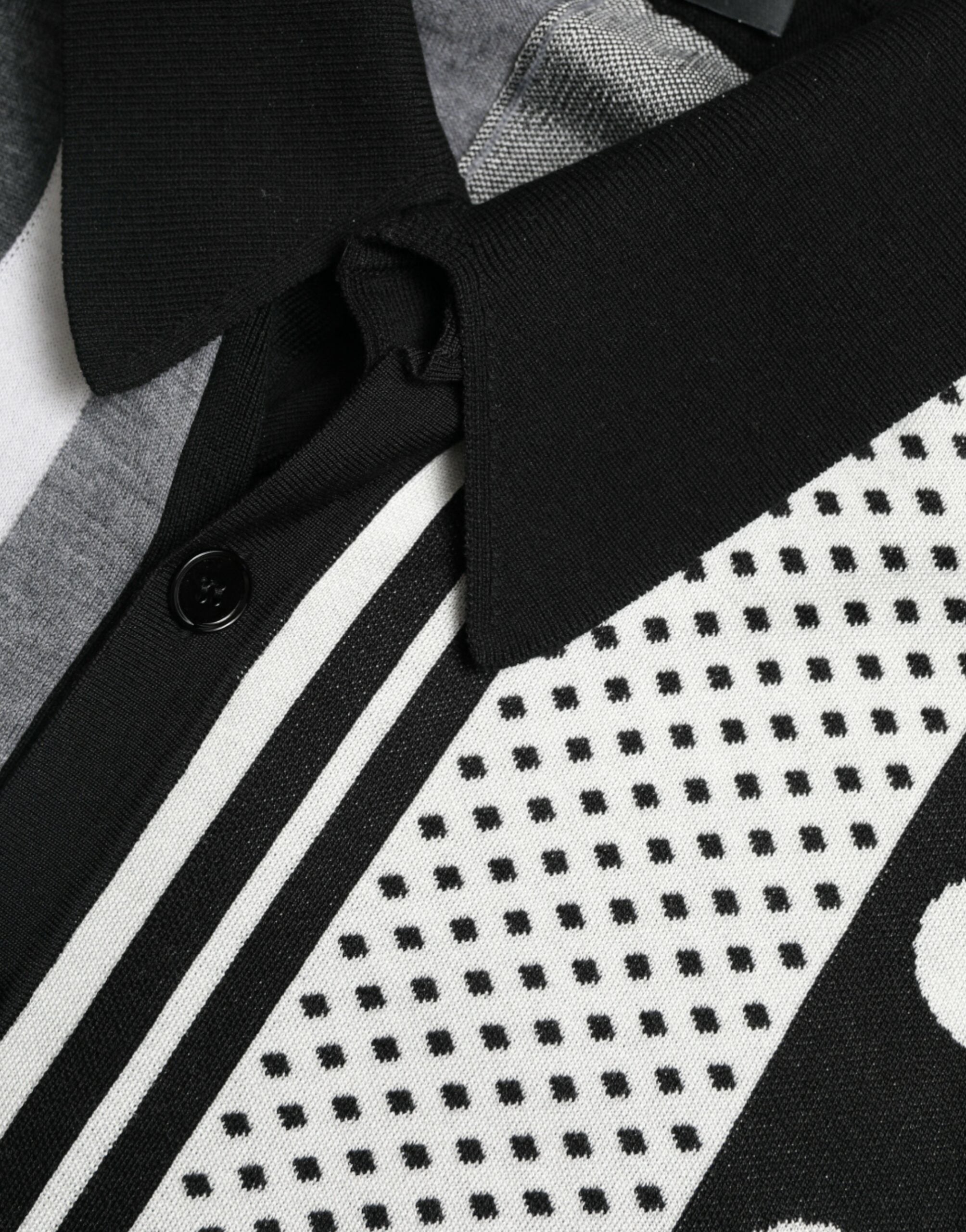 Black White Jumper Cardigan Polo Sweater - ventzia