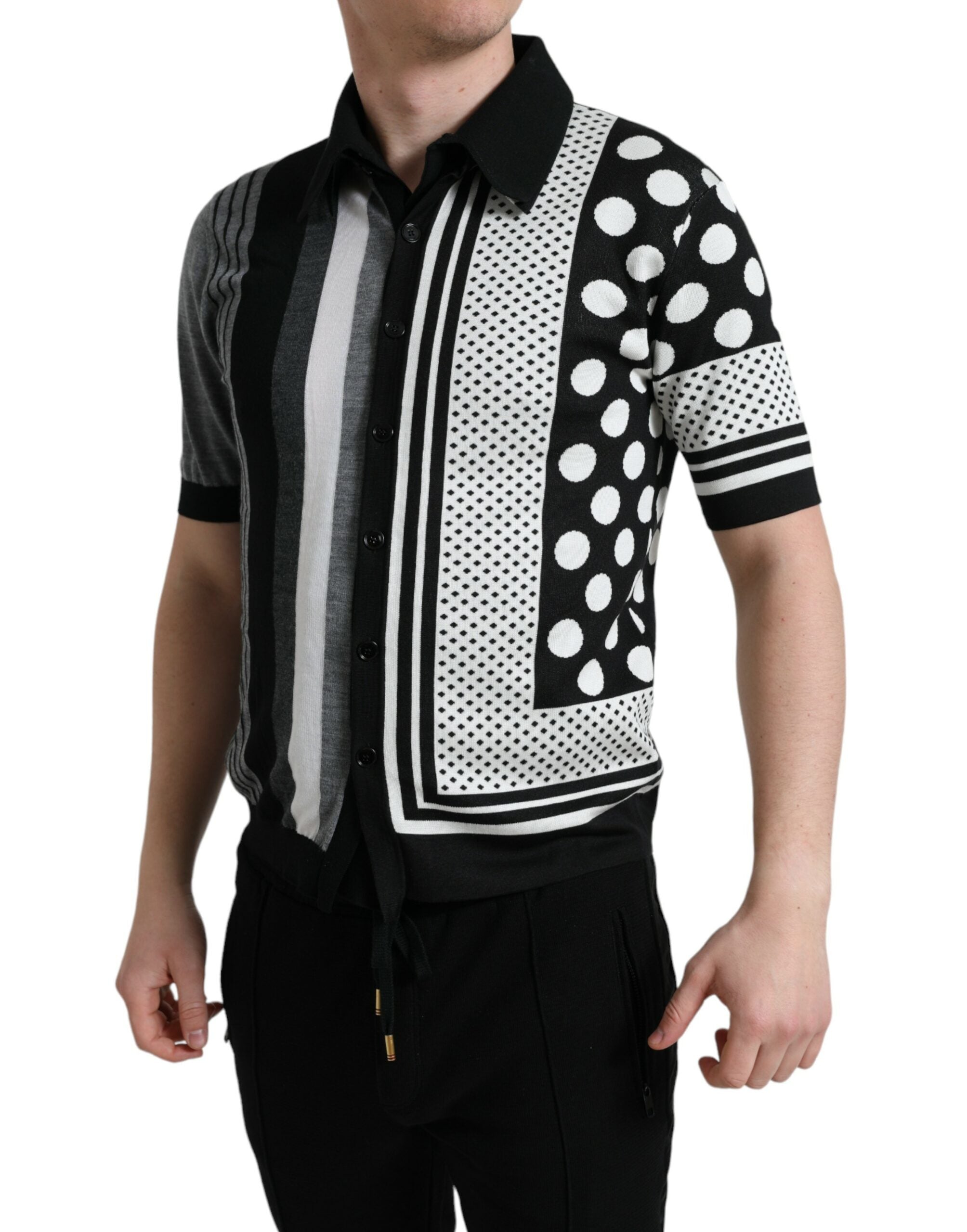 Black White Jumper Cardigan Polo Sweater - ventzia