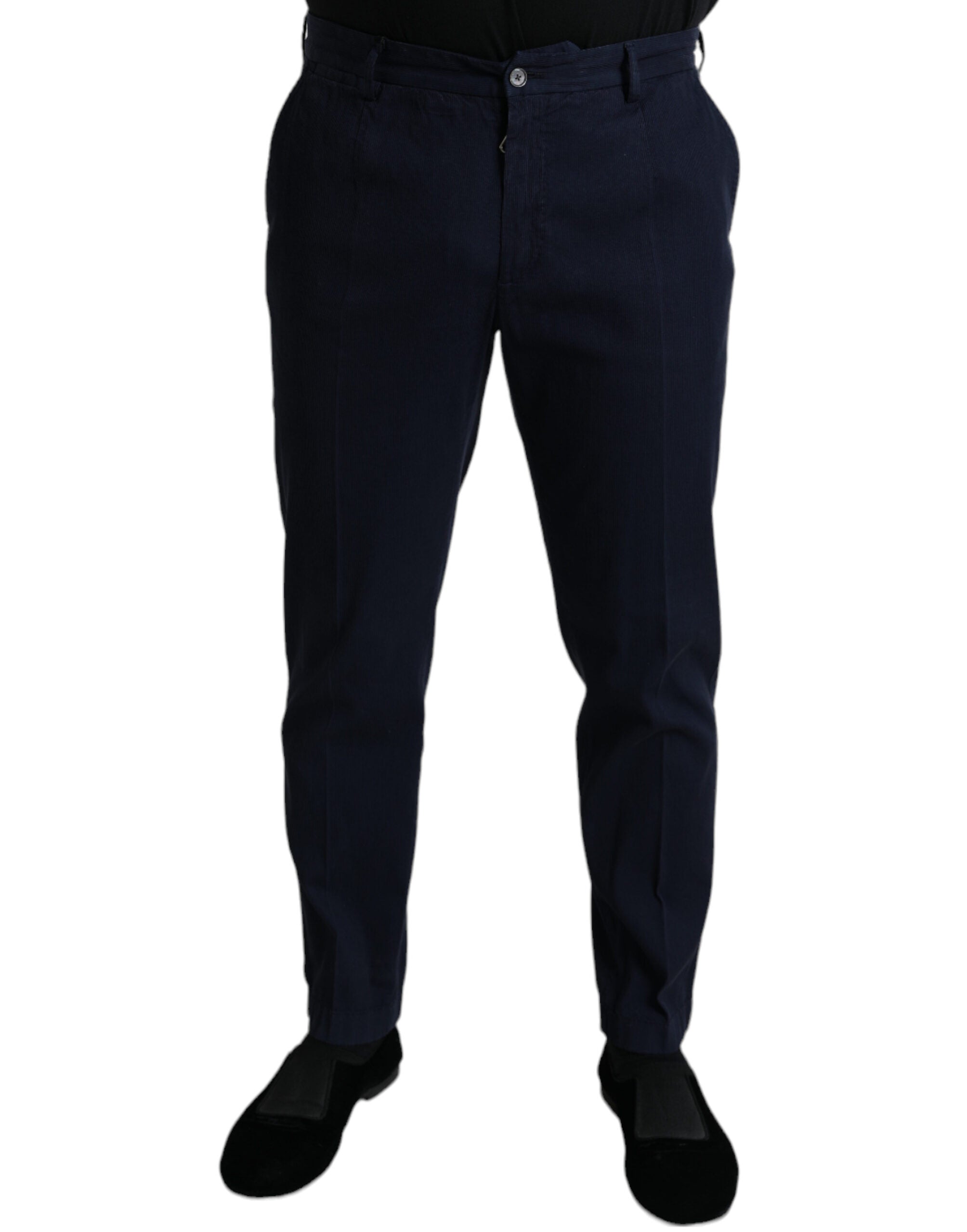 Dark Blue Cotton Stretch Slim Fit Dress Pants - ventzia