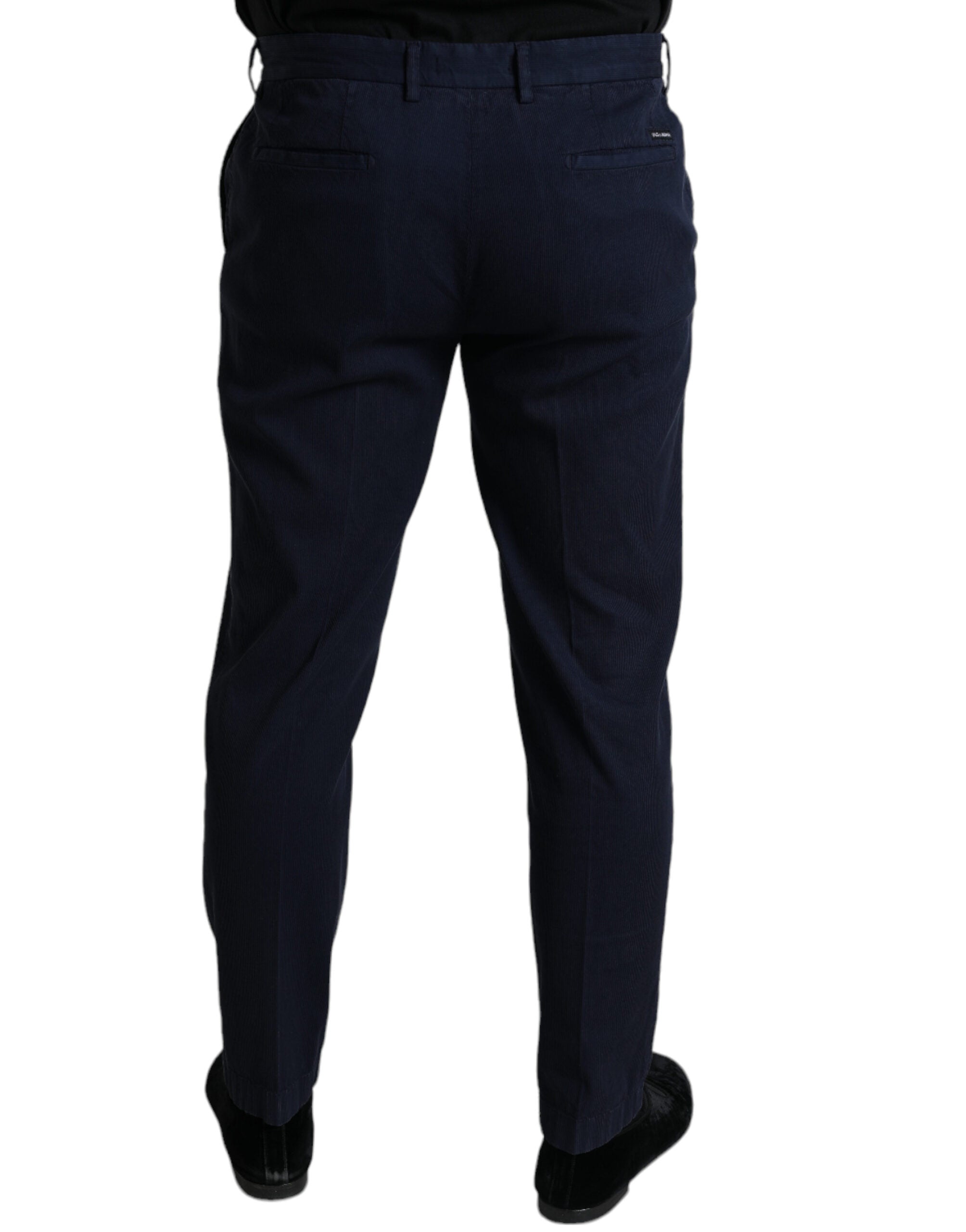 Dark Blue Cotton Stretch Slim Fit Dress Pants - ventzia