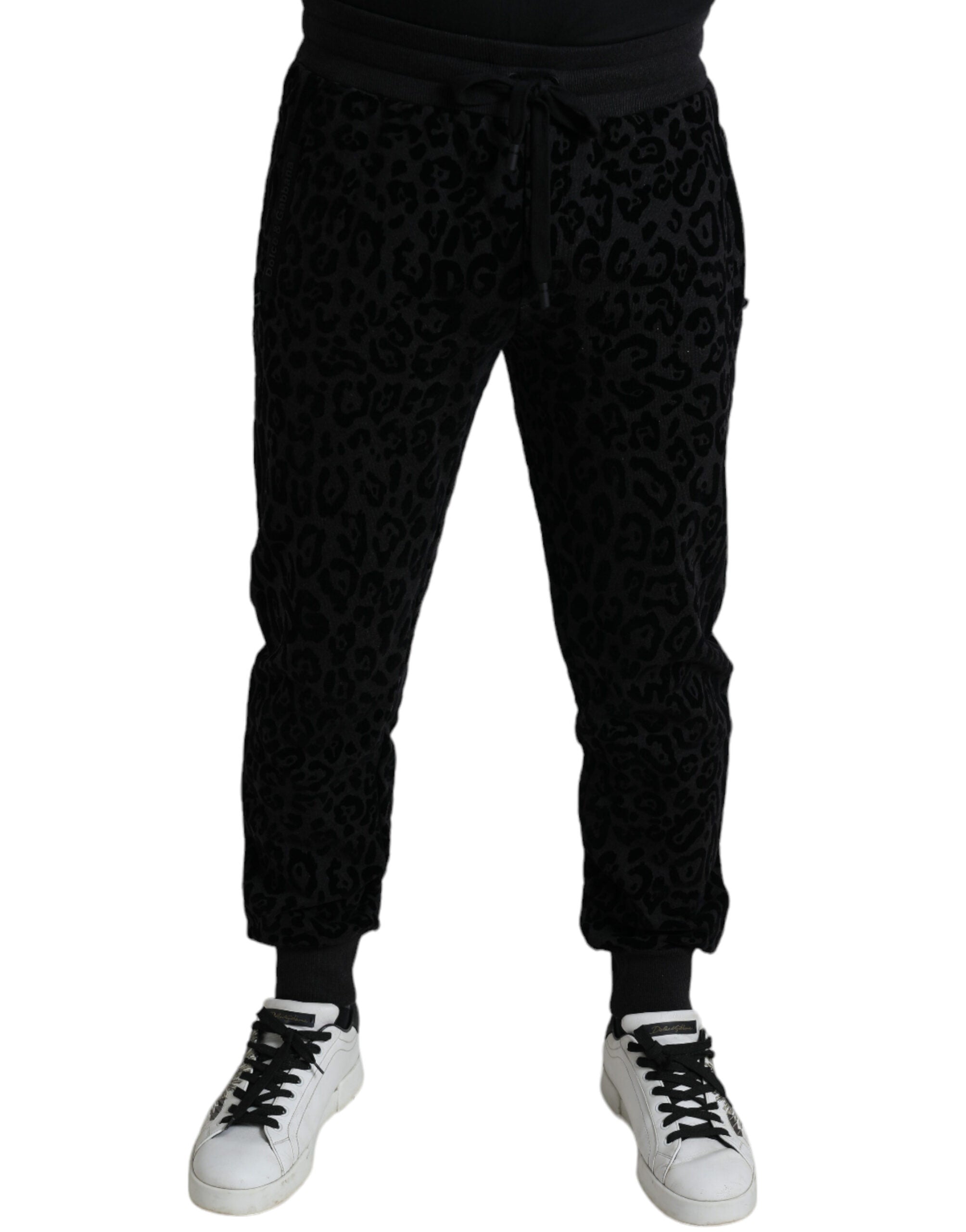 Black Leopard Cotton Slim Fit Jogger Pants - ventzia