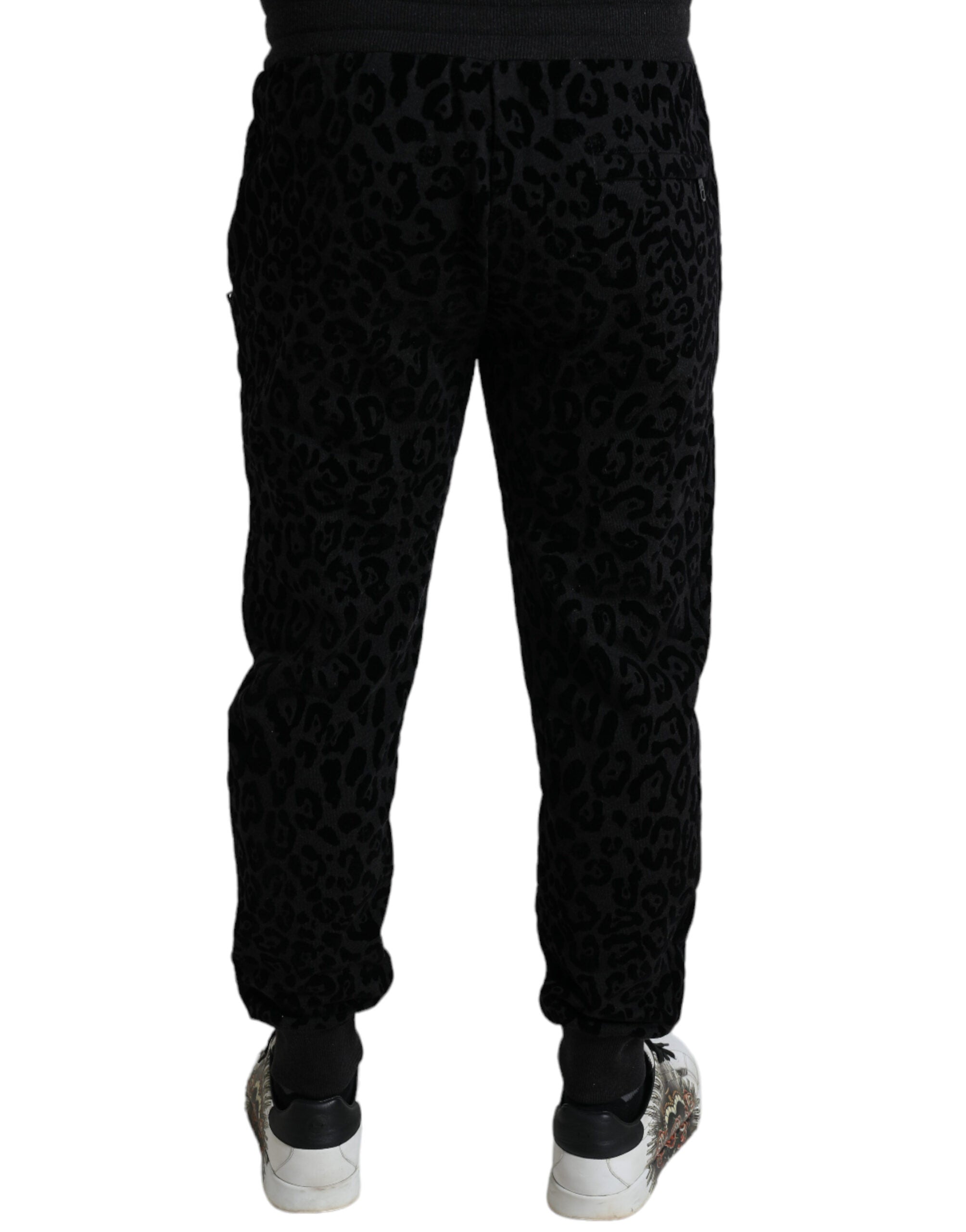 Black Leopard Cotton Slim Fit Jogger Pants - ventzia