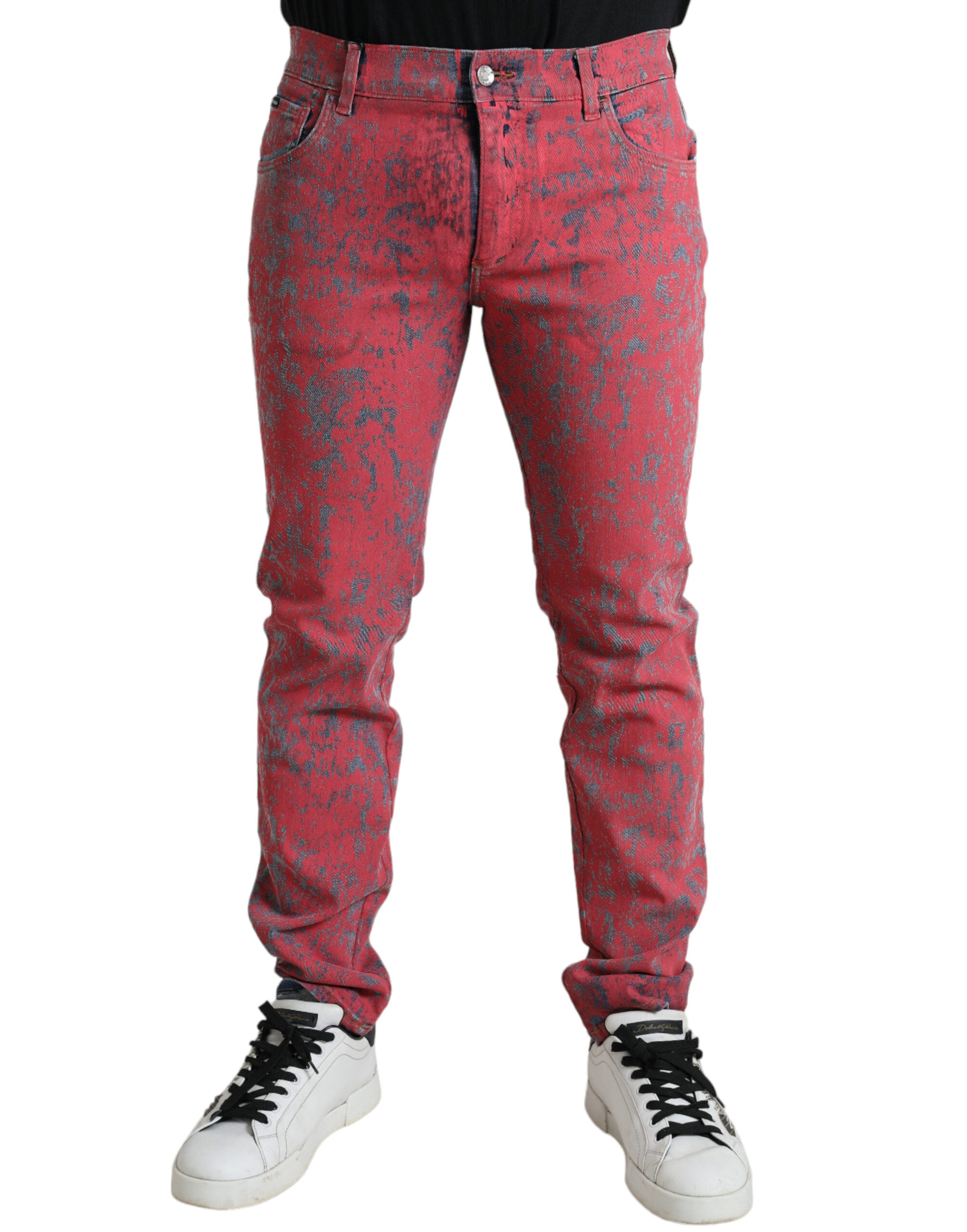 Red Cotton Dye Slim Fit Men Denim Jeans - ventzia