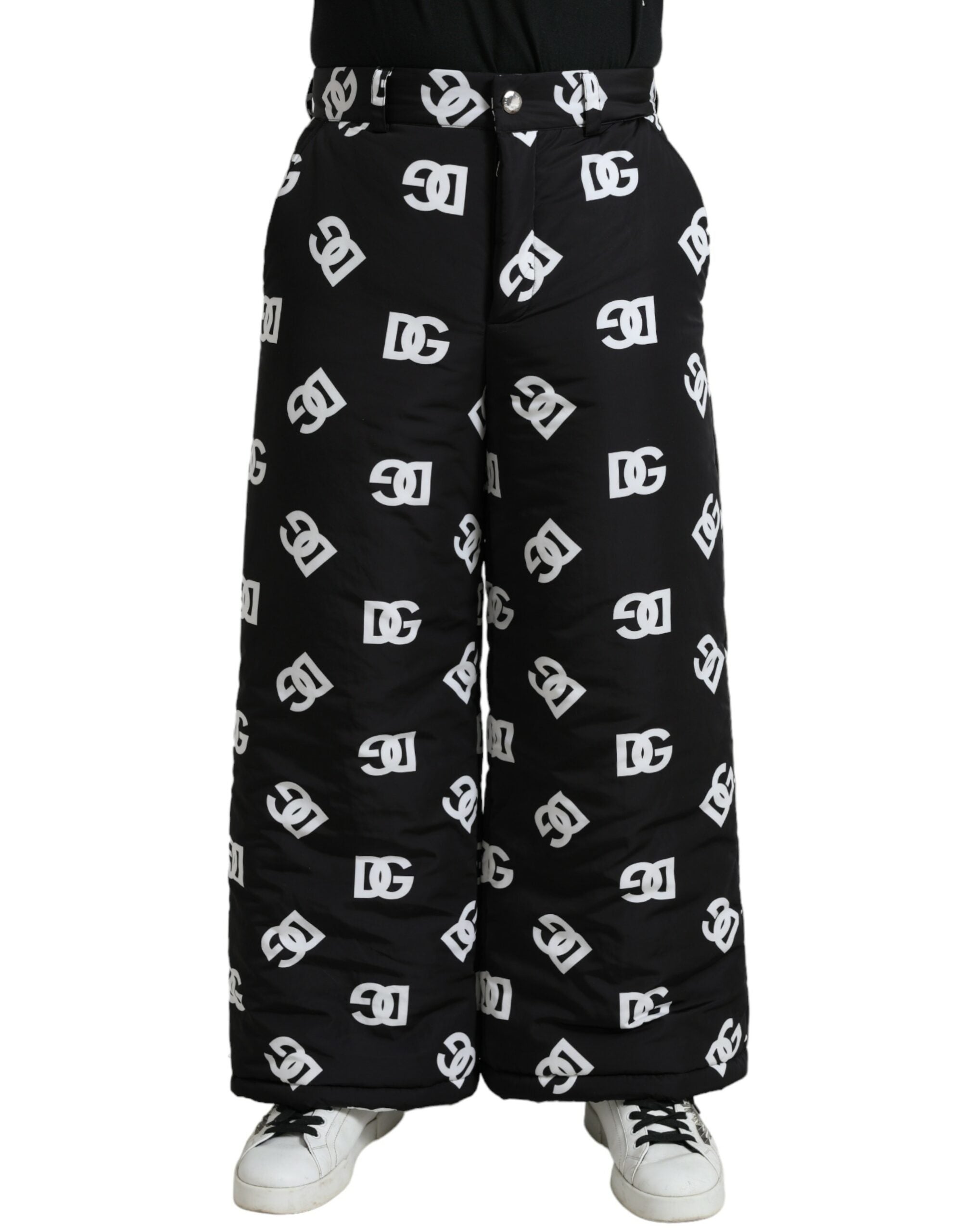 Black Logo DG Print Wide Leg Pants - ventzia