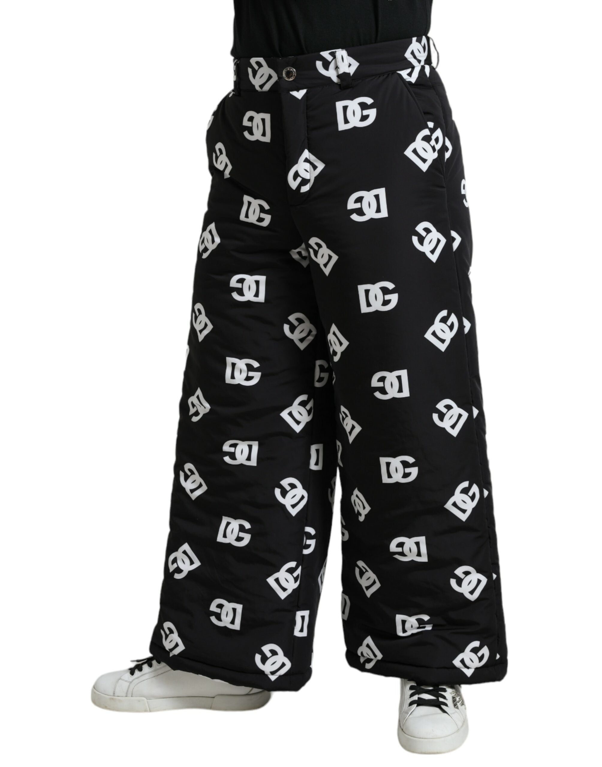 Black Logo DG Print Wide Leg Pants - ventzia