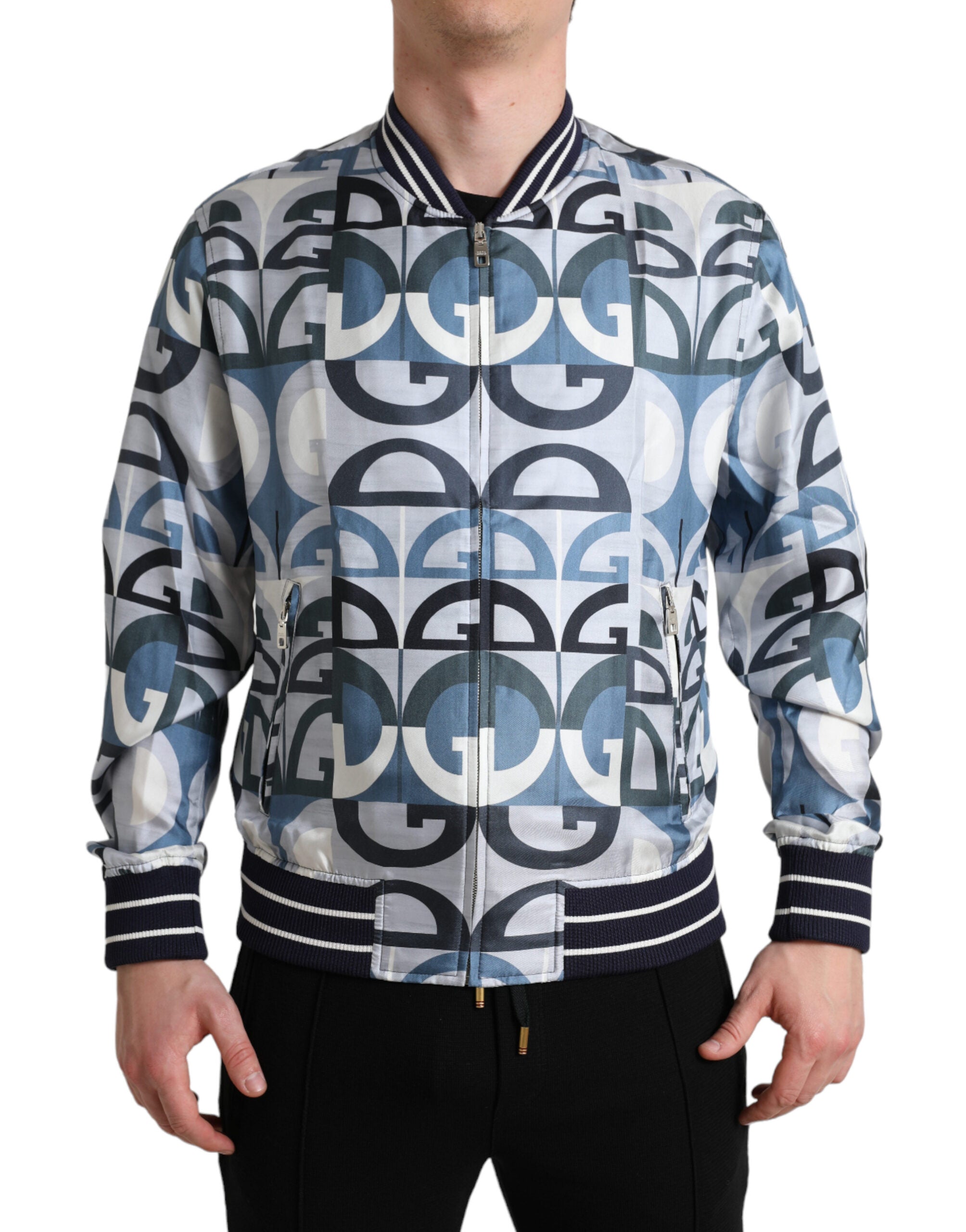 Multicolor Logo Print Bomber Blouson Jacket - ventzia