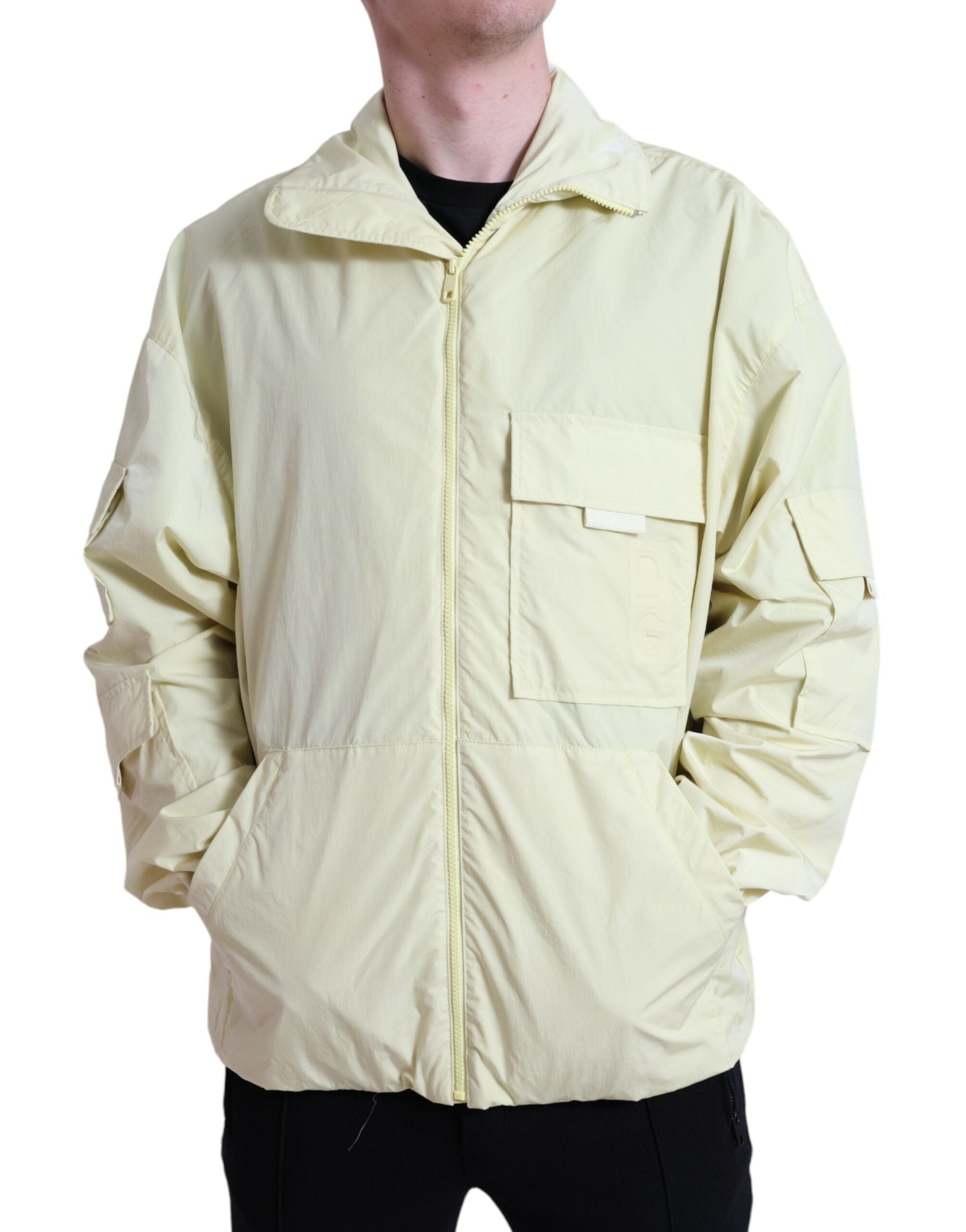 Yellow Nylon Collared Full Zip Parka Jacket - ventzia