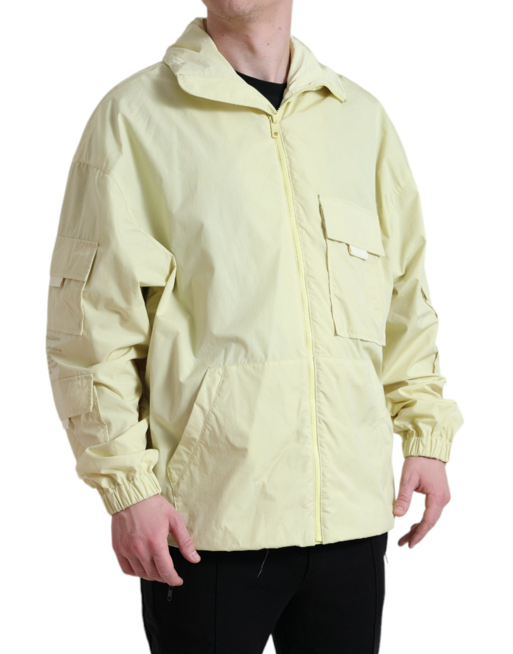 Yellow Nylon Collared Full Zip Parka Jacket - ventzia