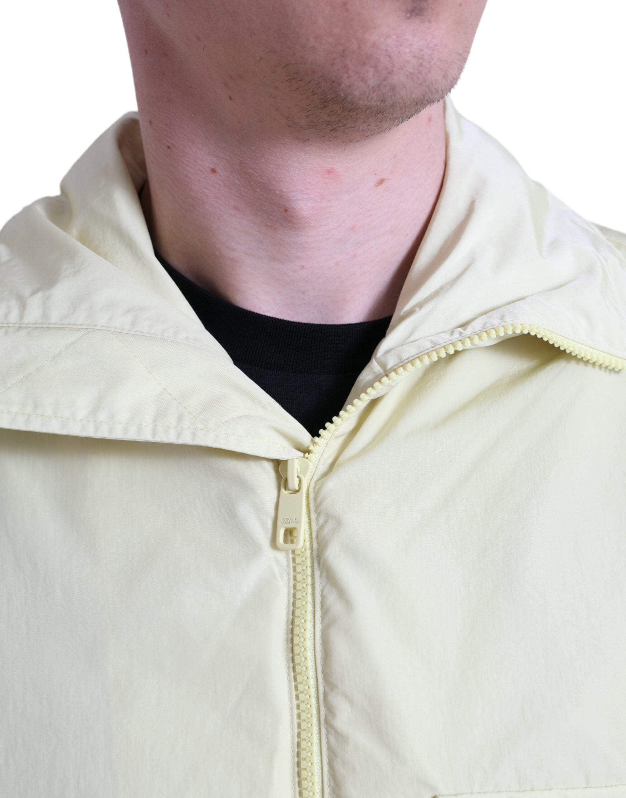 Yellow Nylon Collared Full Zip Parka Jacket - ventzia