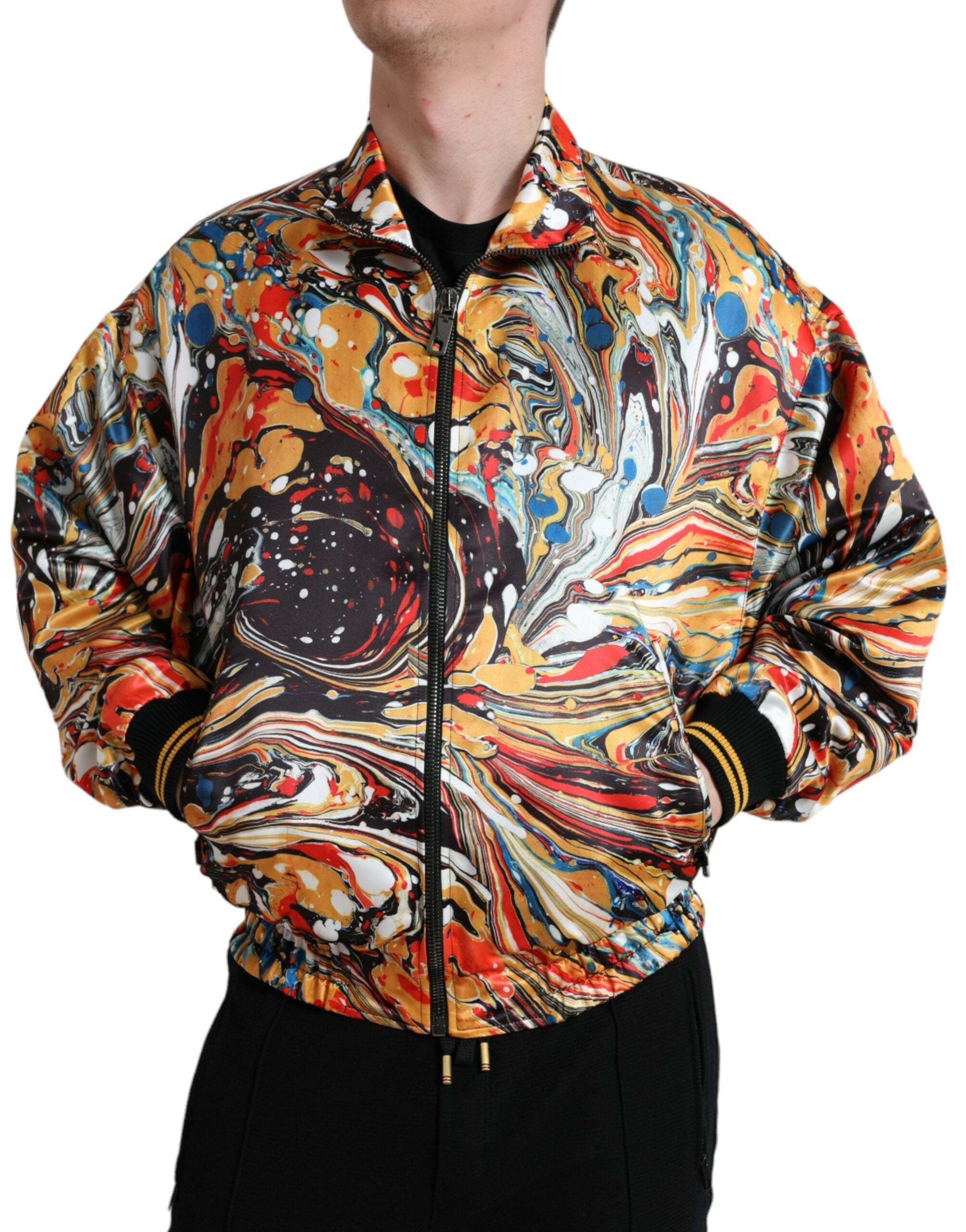 Multicolor Abstract Polyester Bomber Jacket - ventzia