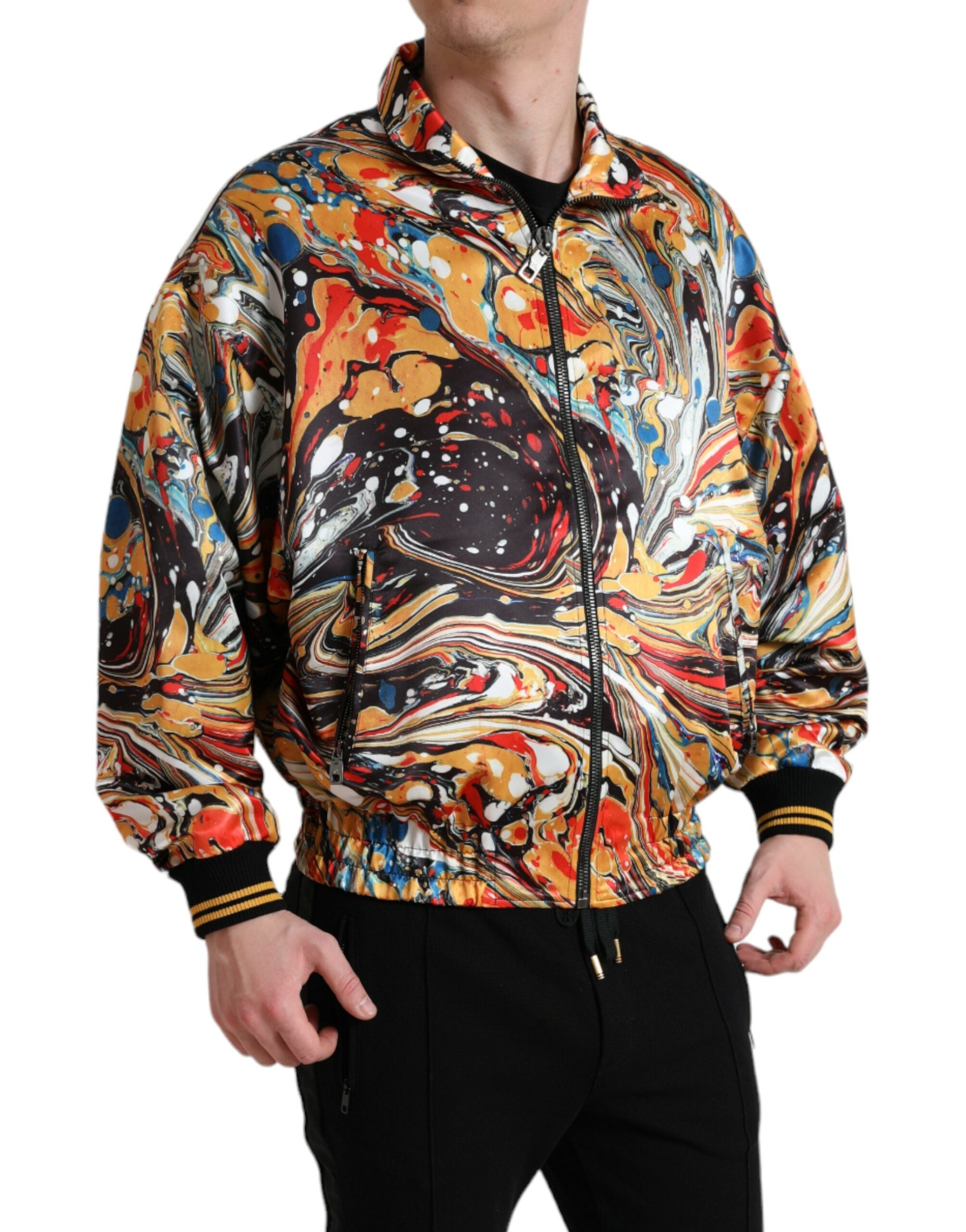 Multicolor Abstract Polyester Bomber Jacket - ventzia