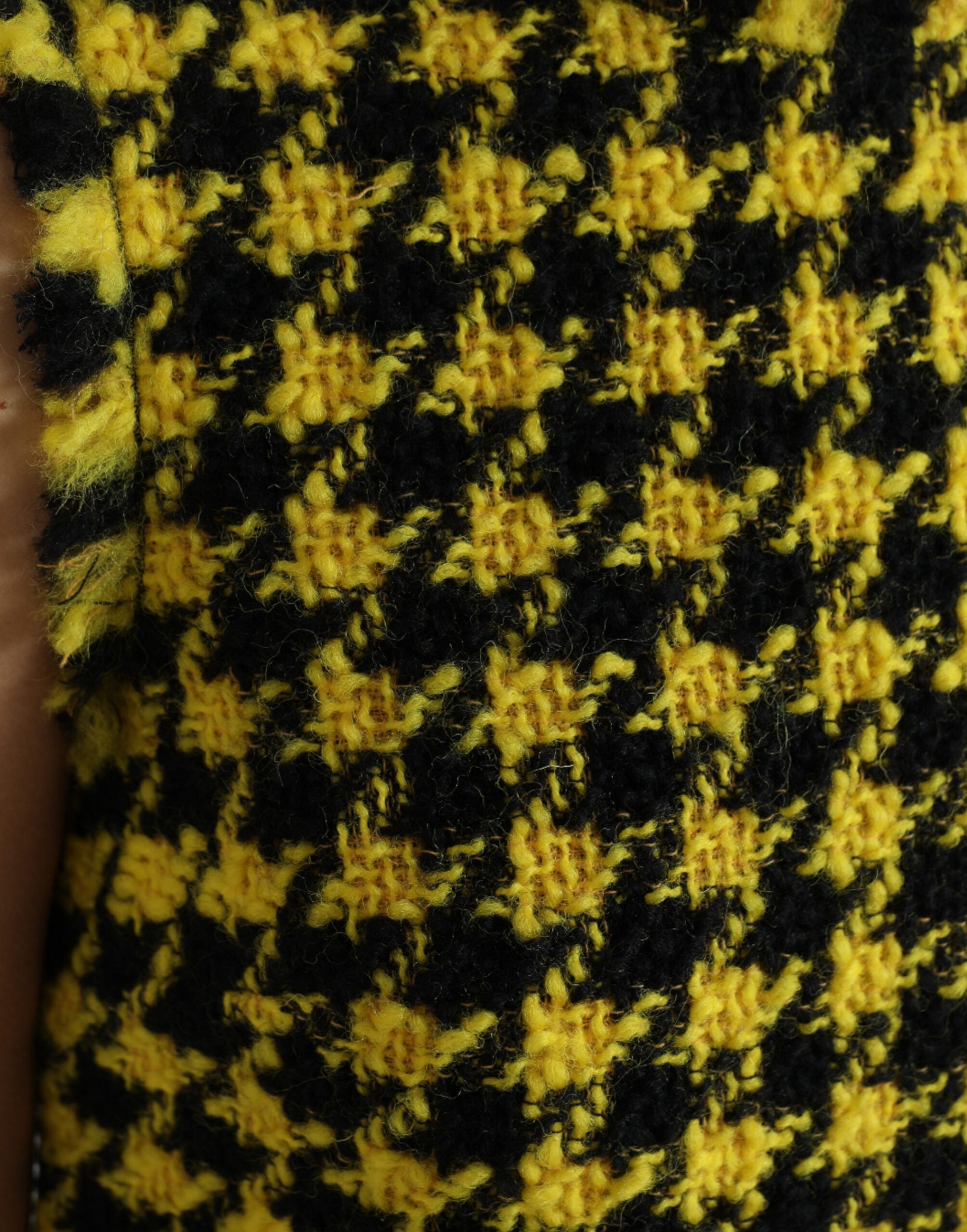 Yellow Houndstooth Sleeveless Aline Mini Dress - ventzia
