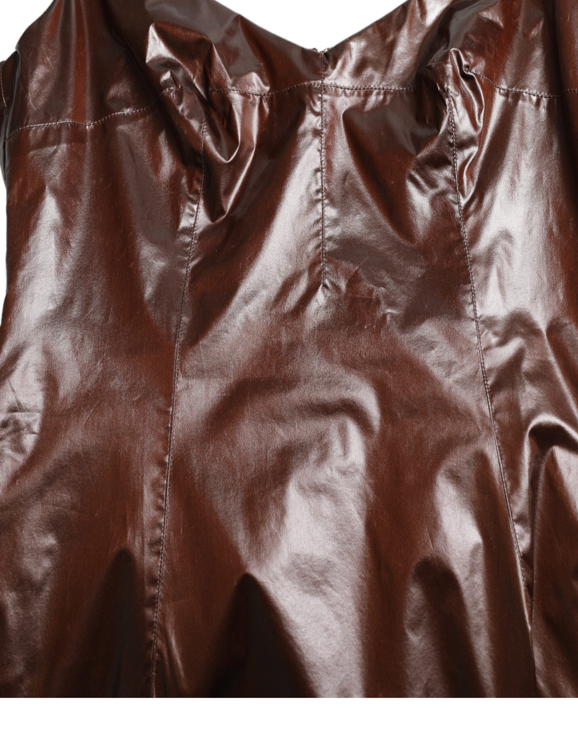 Brown Shiny Silk Sheath Sleeveless Bodycon Midi Dress - ventzia