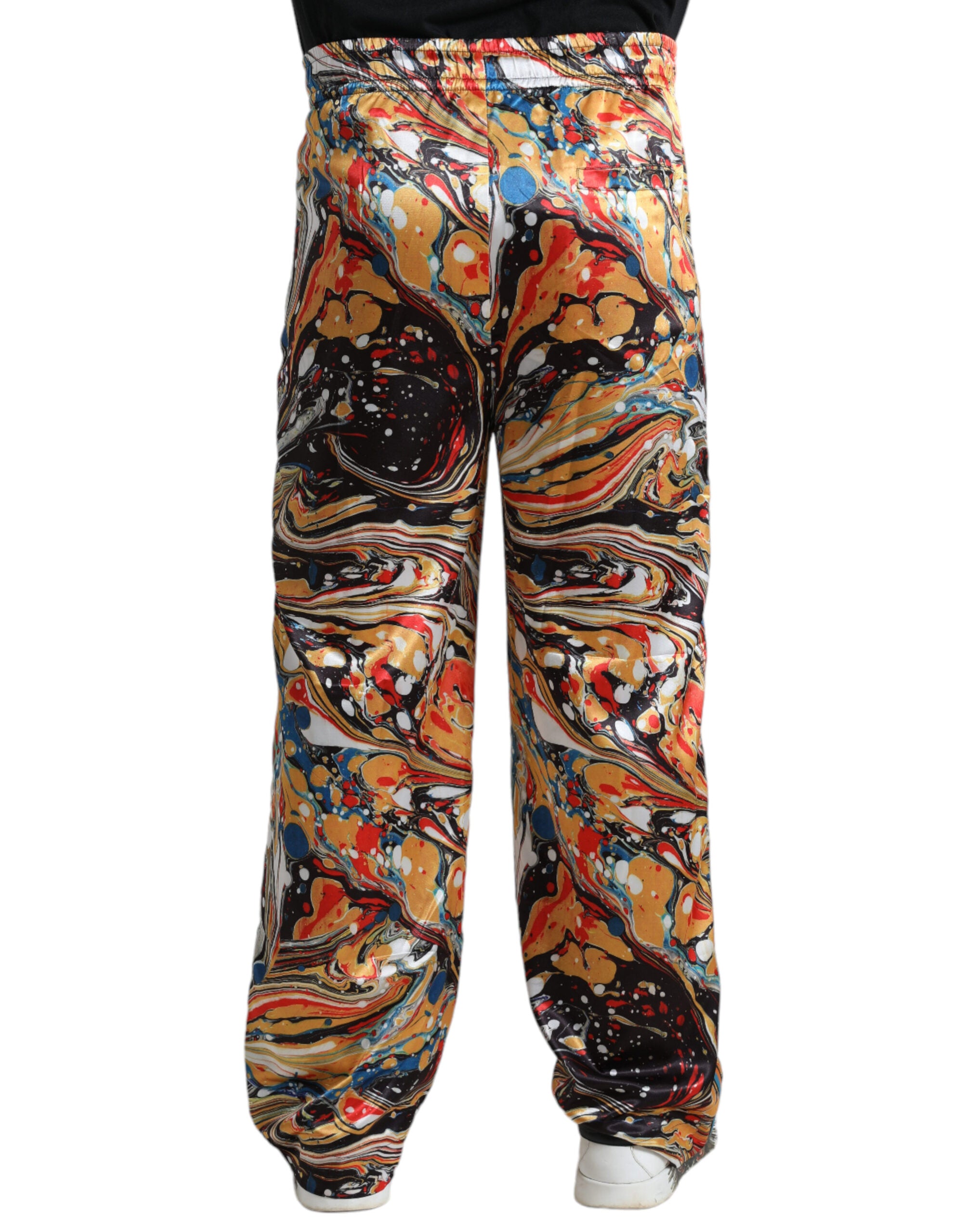 Multicolor Marble Print Satin Pants - ventzia