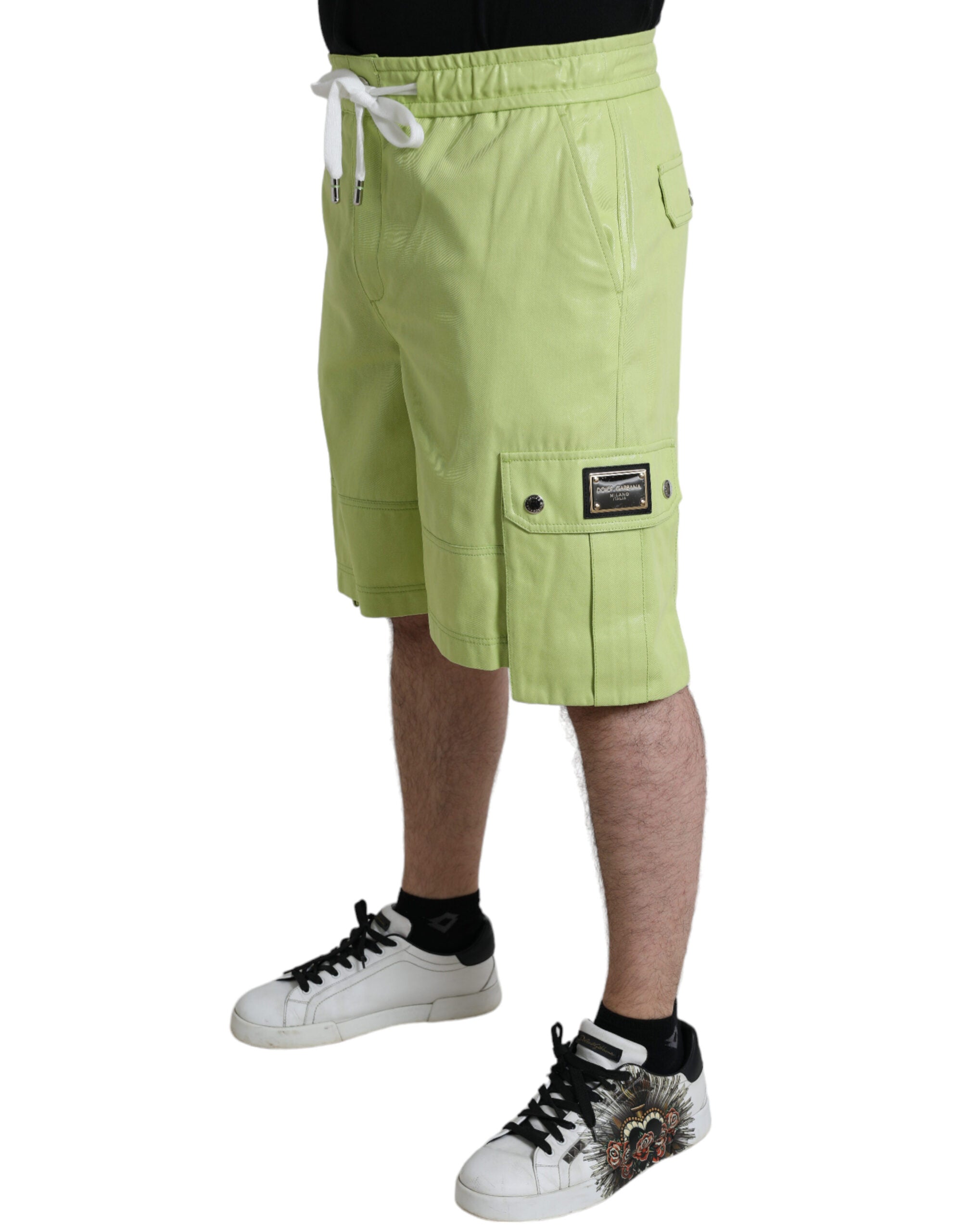 Light Green Cotton Men Cargo Bermuda Shorts - ventzia