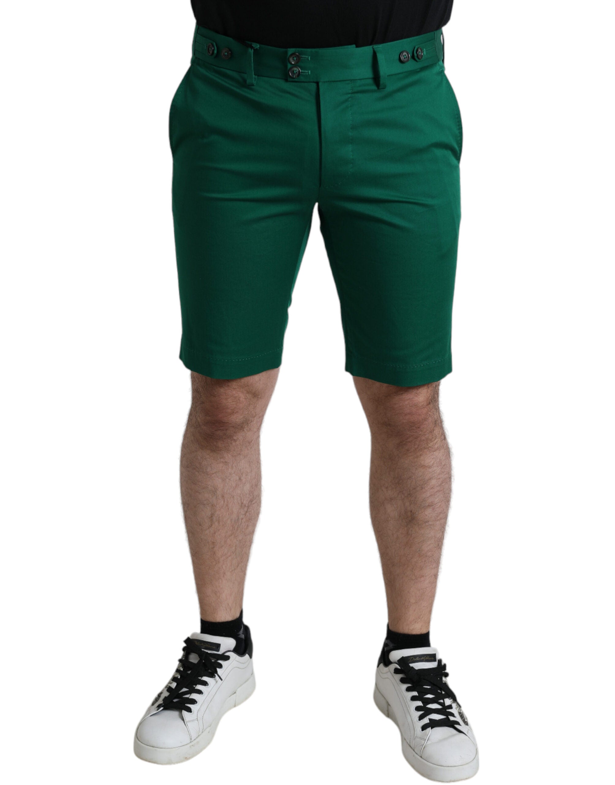 Deep Green Cotton Stretch Men Bermuda Shorts - ventzia