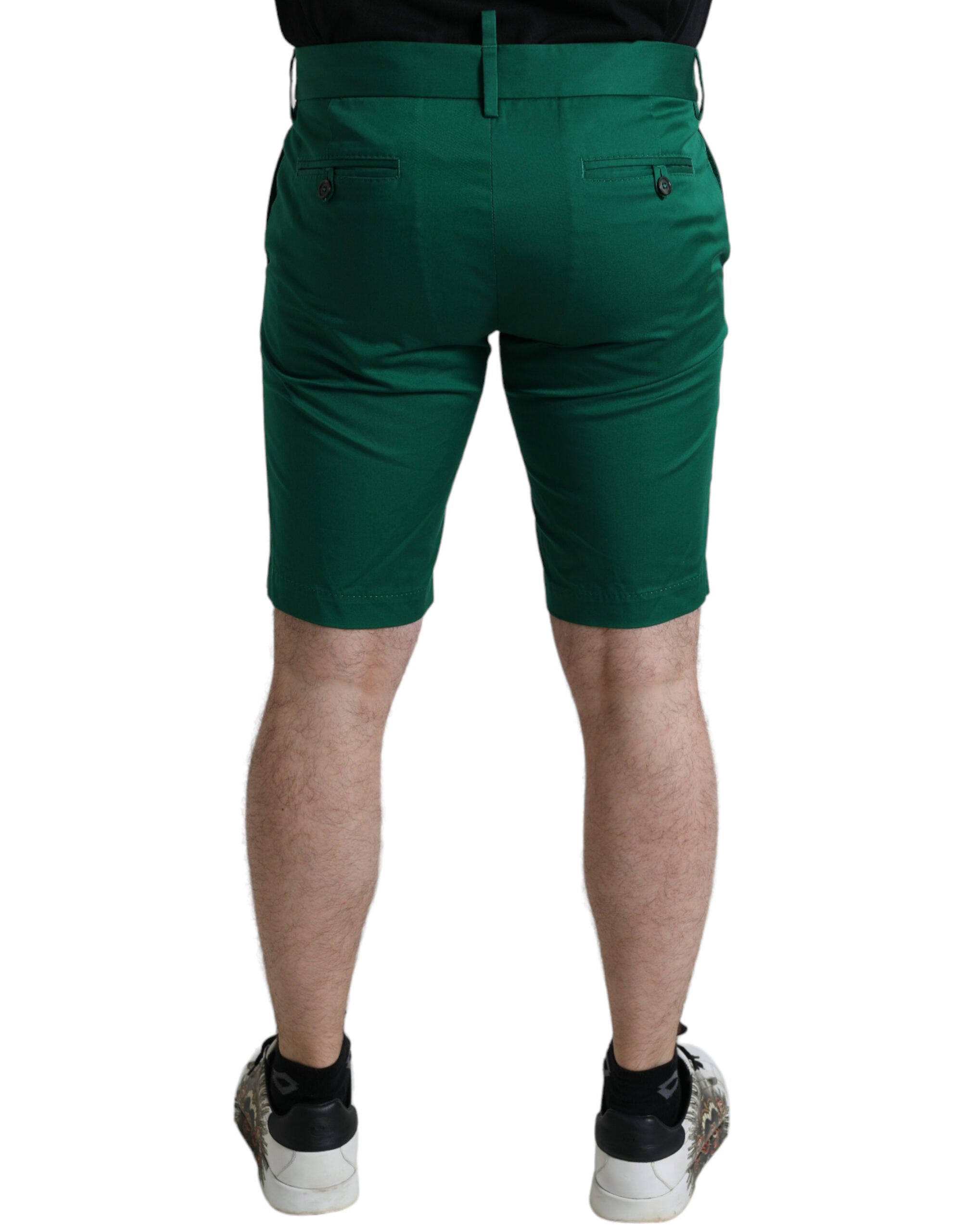 Deep Green Cotton Stretch Men Bermuda Shorts - ventzia