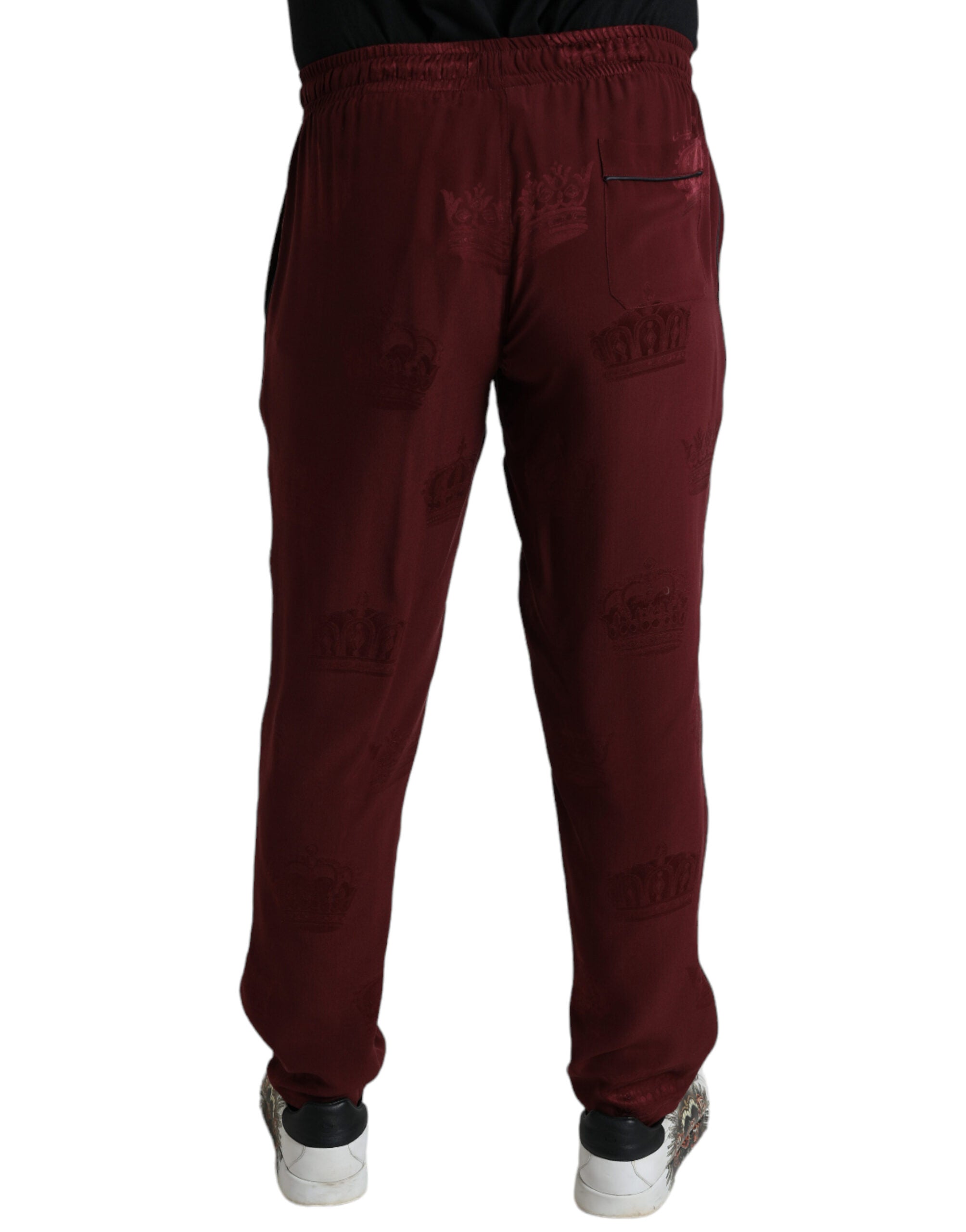 Maroon Crown Pattern Silk Pajama Pants - ventzia