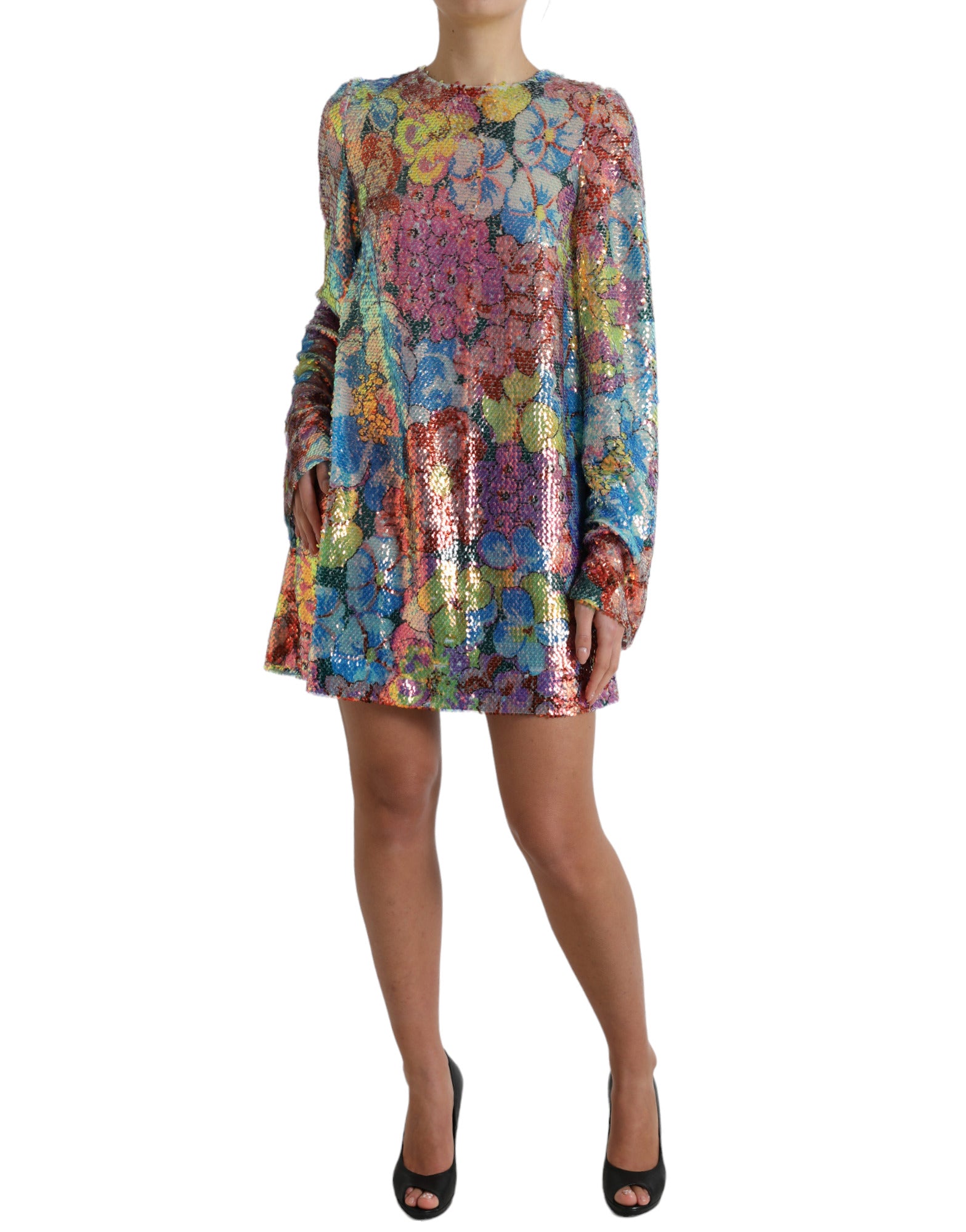 Multicolor Floral Sequined Shift Mini Dress - ventzia