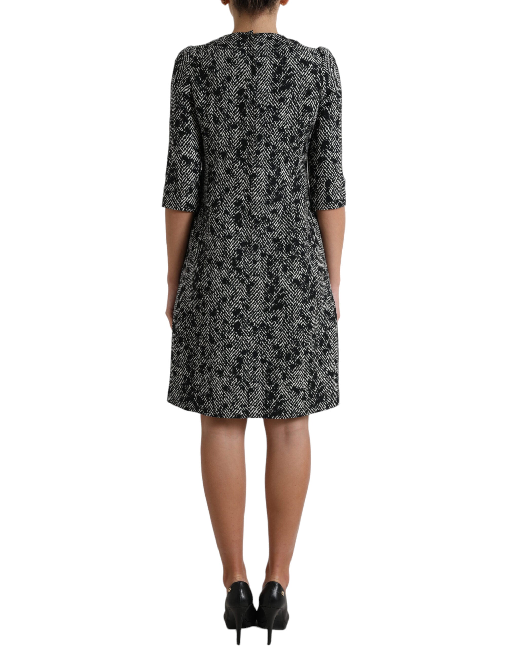 Black Chevron Polyester Shift Mini Dress - ventzia