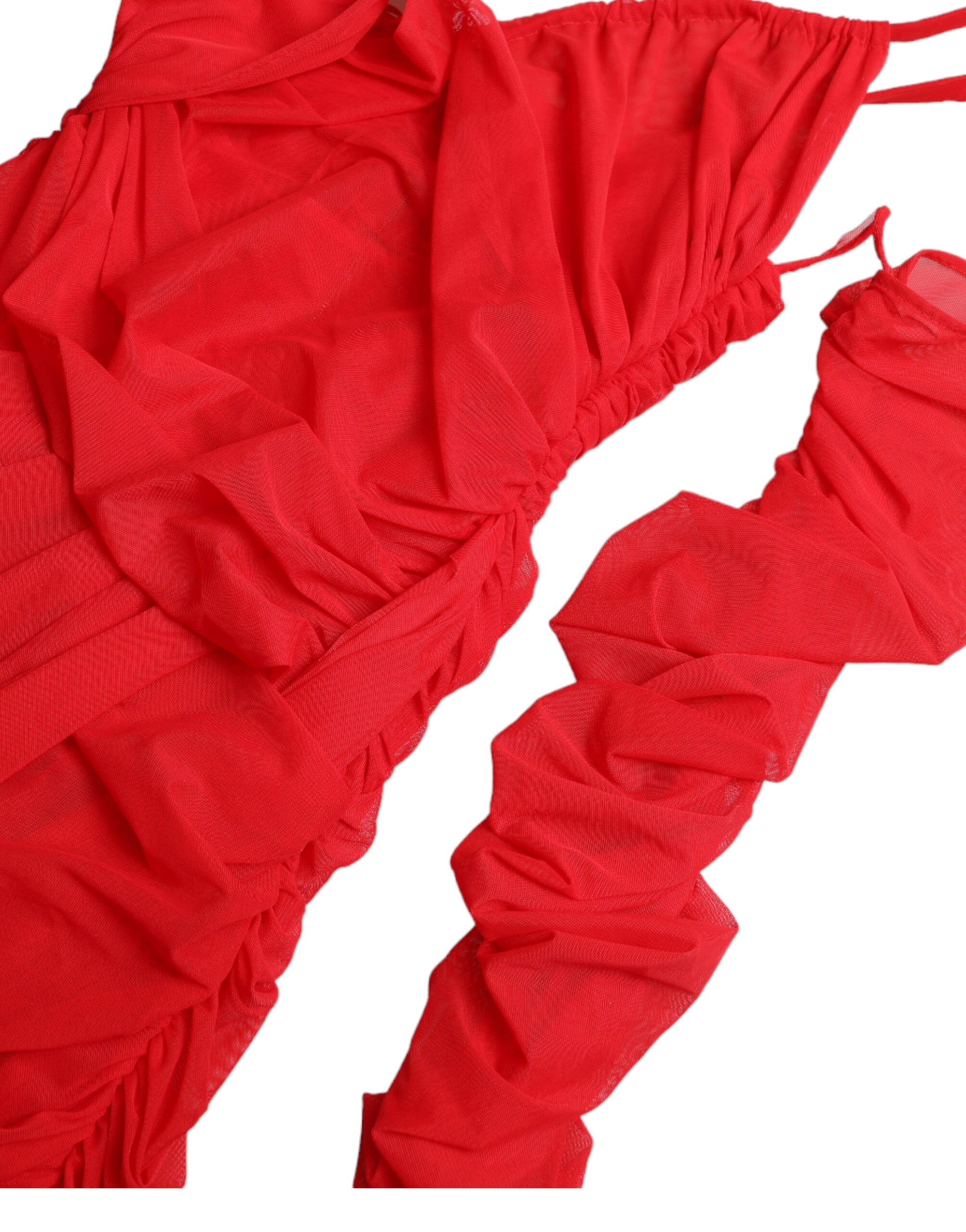 Red Nylon Stretch Cut Out Midi Dress - ventzia
