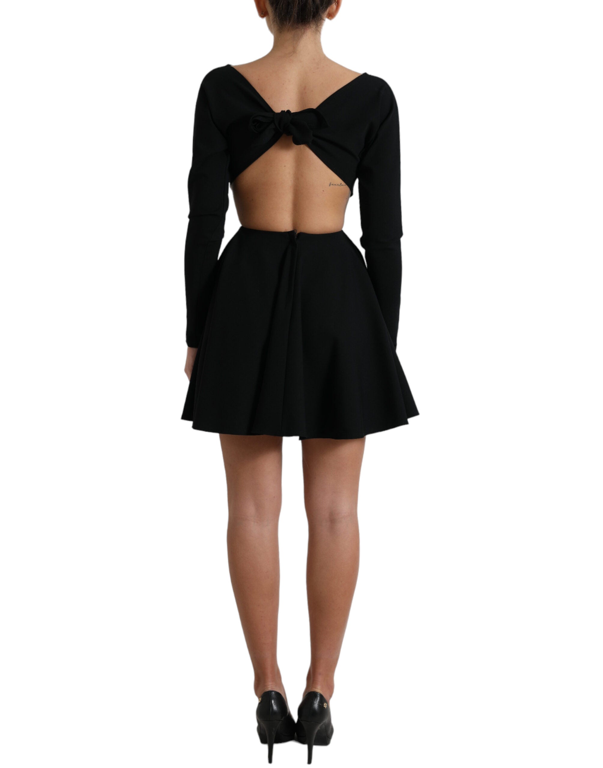 Black Viscose Cut Out A-line Long Sleeves Mini Dress - ventzia