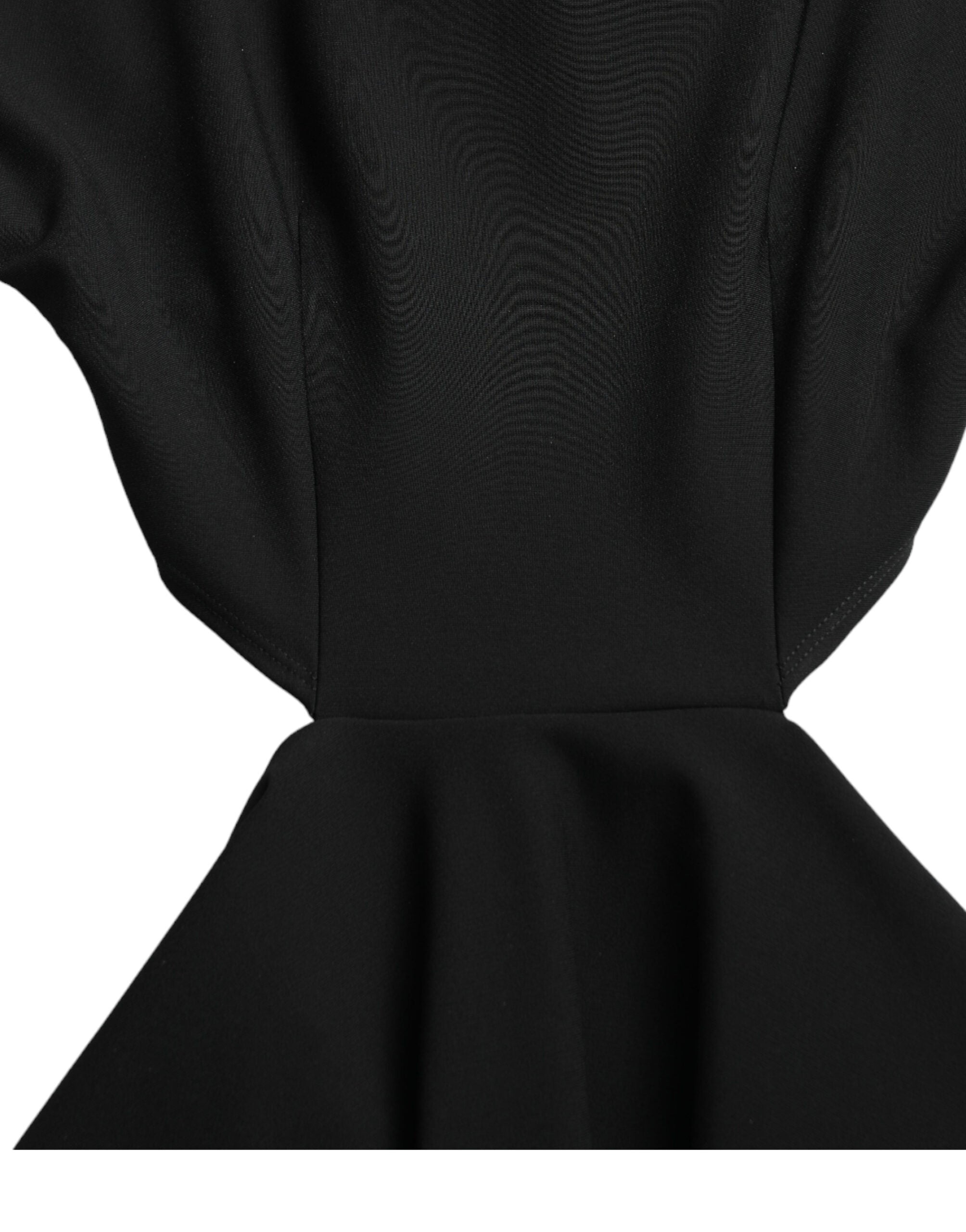 Black Viscose Cut Out A-line Long Sleeves Mini Dress - ventzia