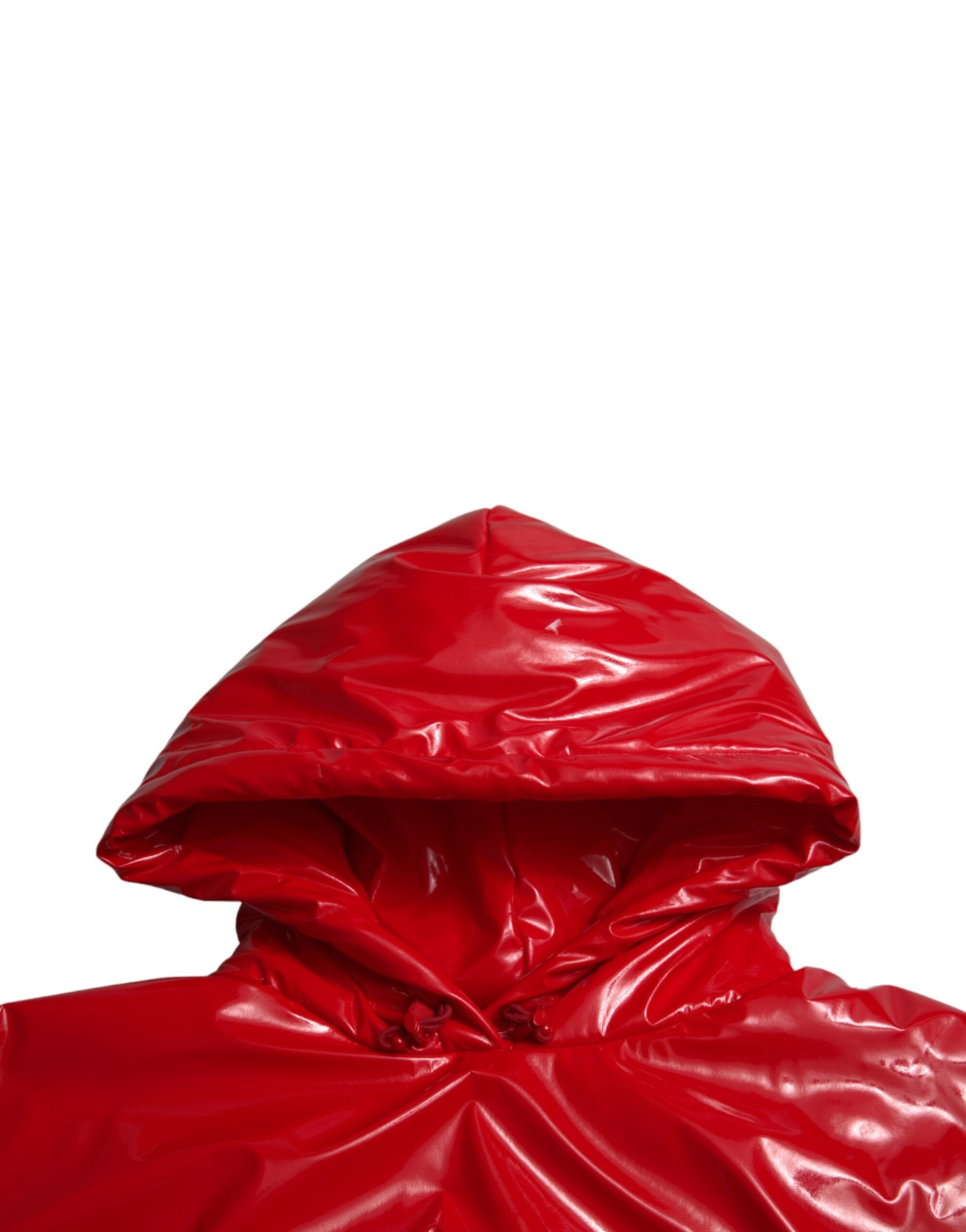 Shiny Red Hooded Cropped Short Coat Jacket - ventzia