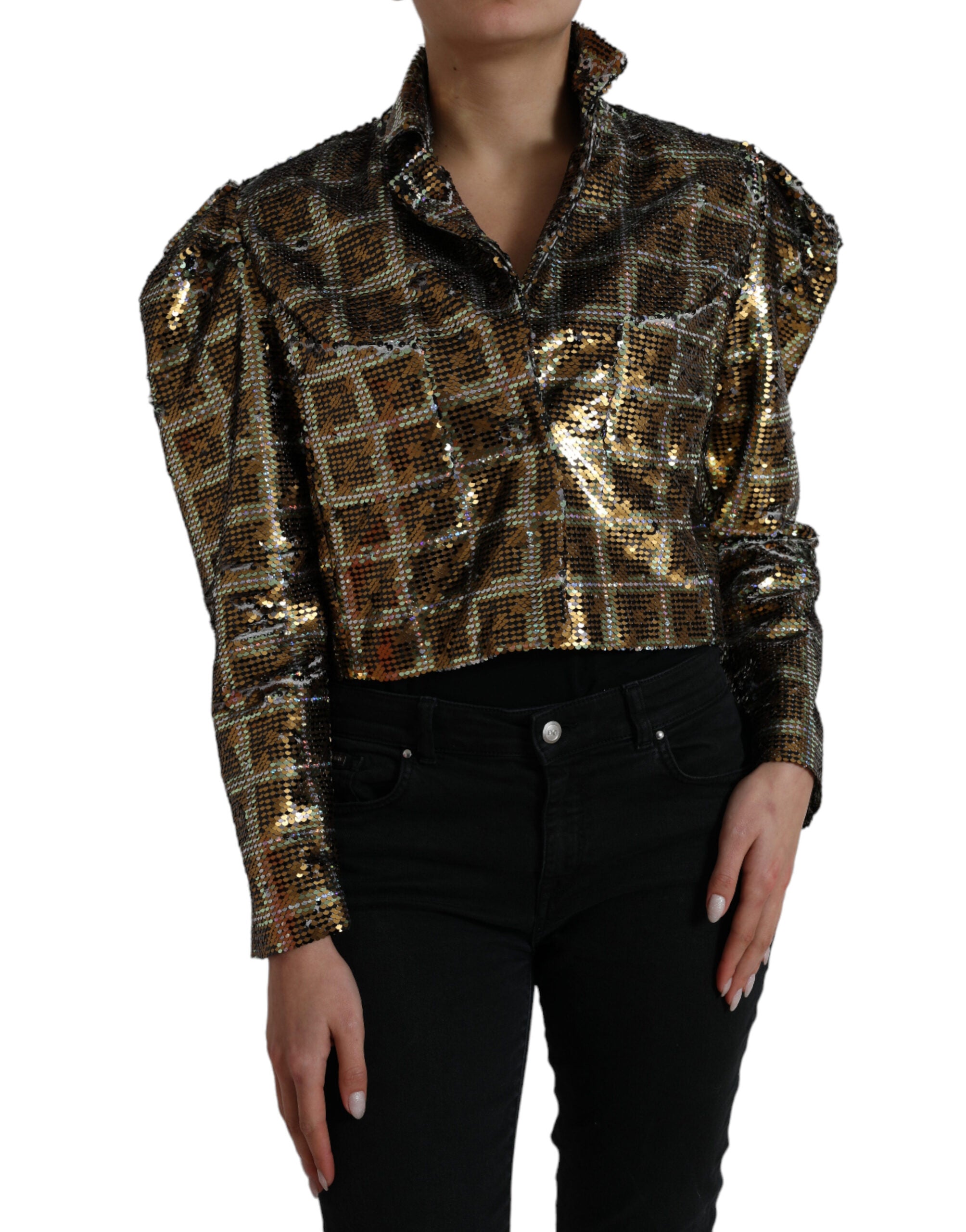 Multicolor Polyester Sequined Cropped Jacket - ventzia