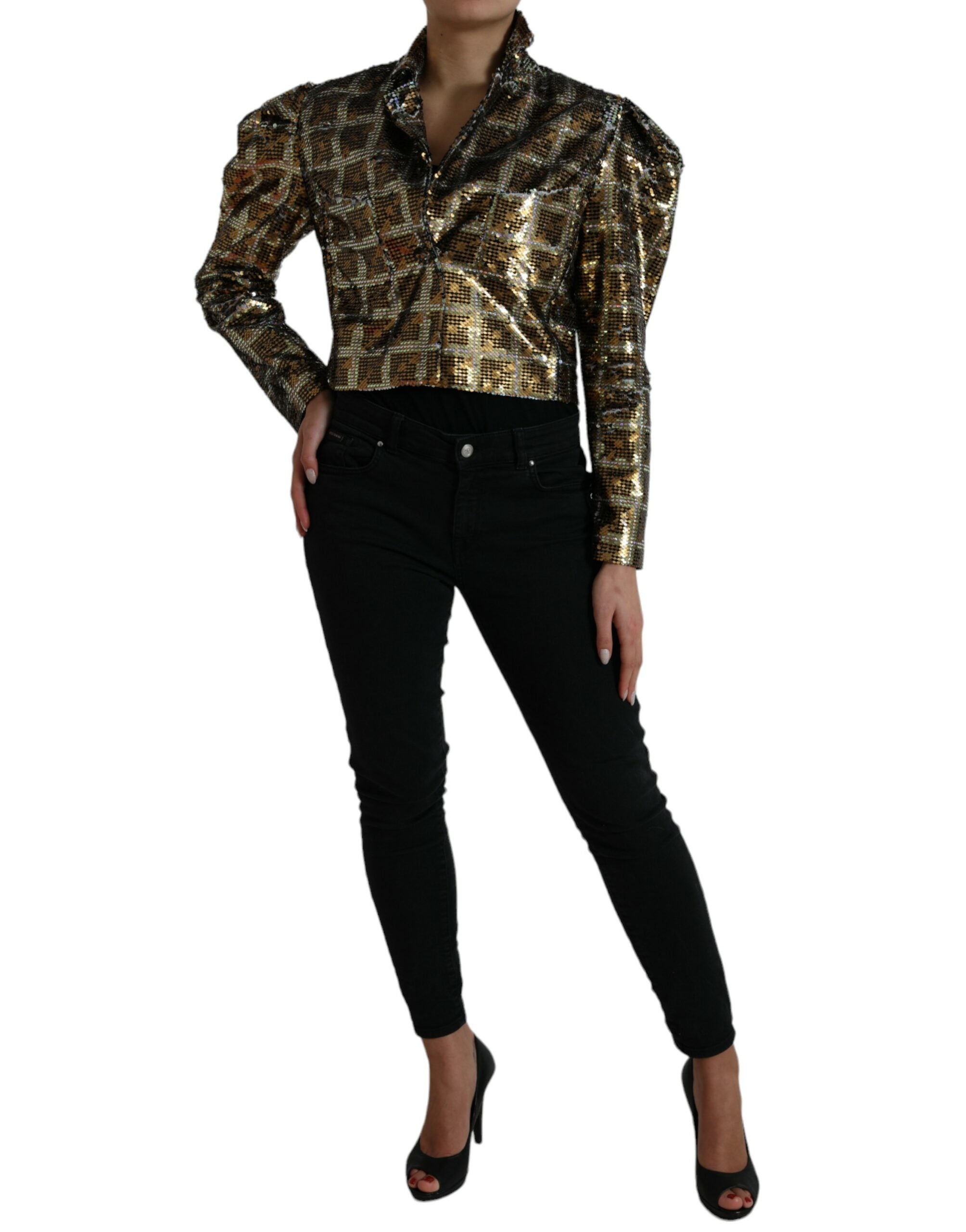 Multicolor Polyester Sequined Cropped Jacket - ventzia