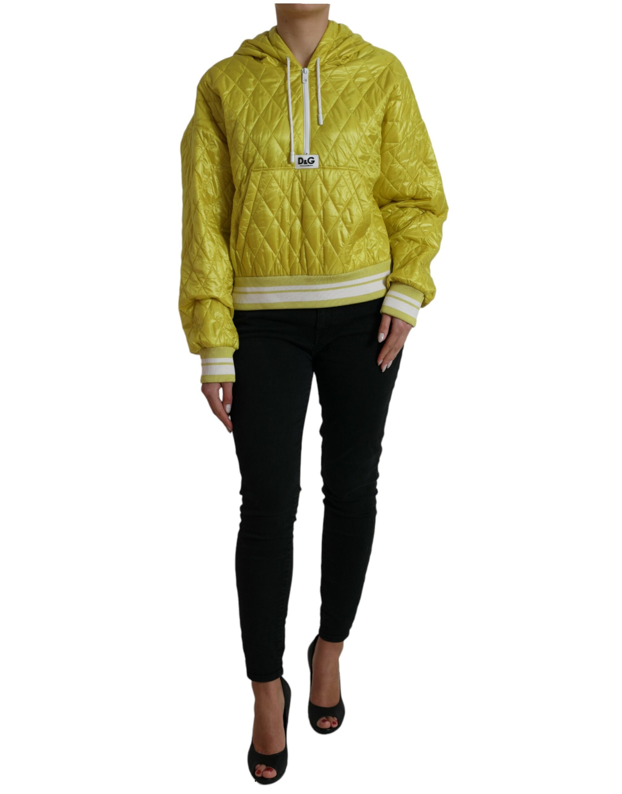 Yellow Nylon Quilted Hooded Pullover Jacket - ventzia