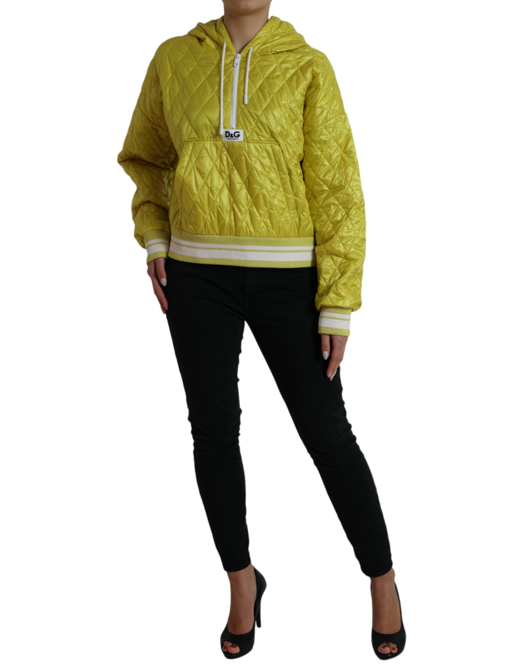 Yellow Nylon Quilted Hooded Pullover Jacket - ventzia