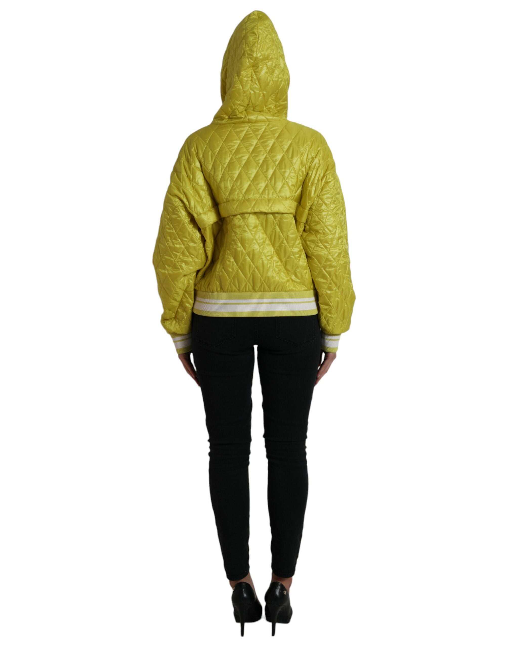 Yellow Nylon Quilted Hooded Pullover Jacket - ventzia